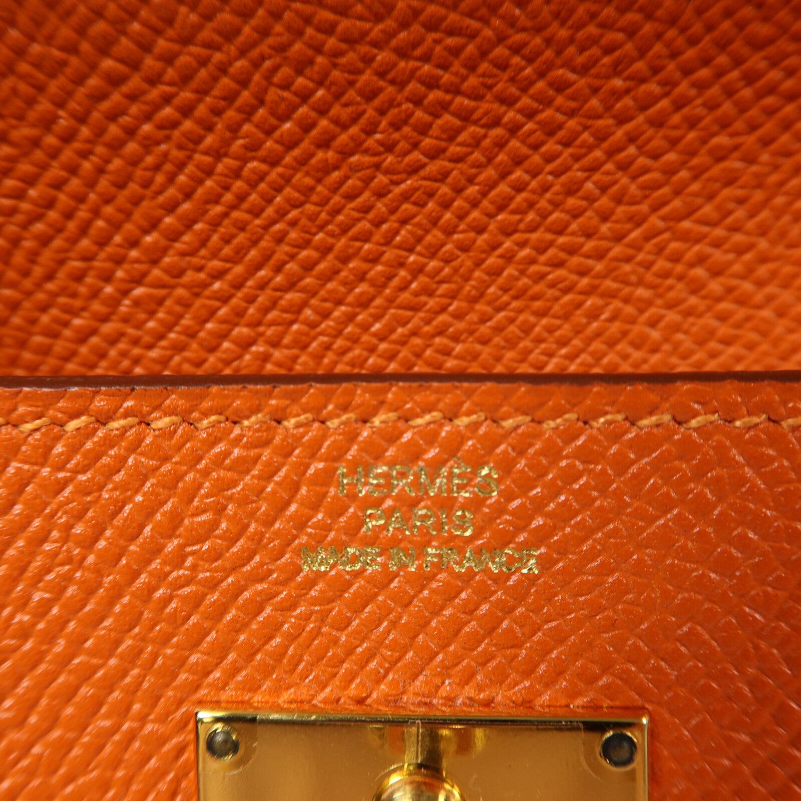 HERMES Epsom皮革Kelly Long Wallet金扣長錢包Orange Poppy