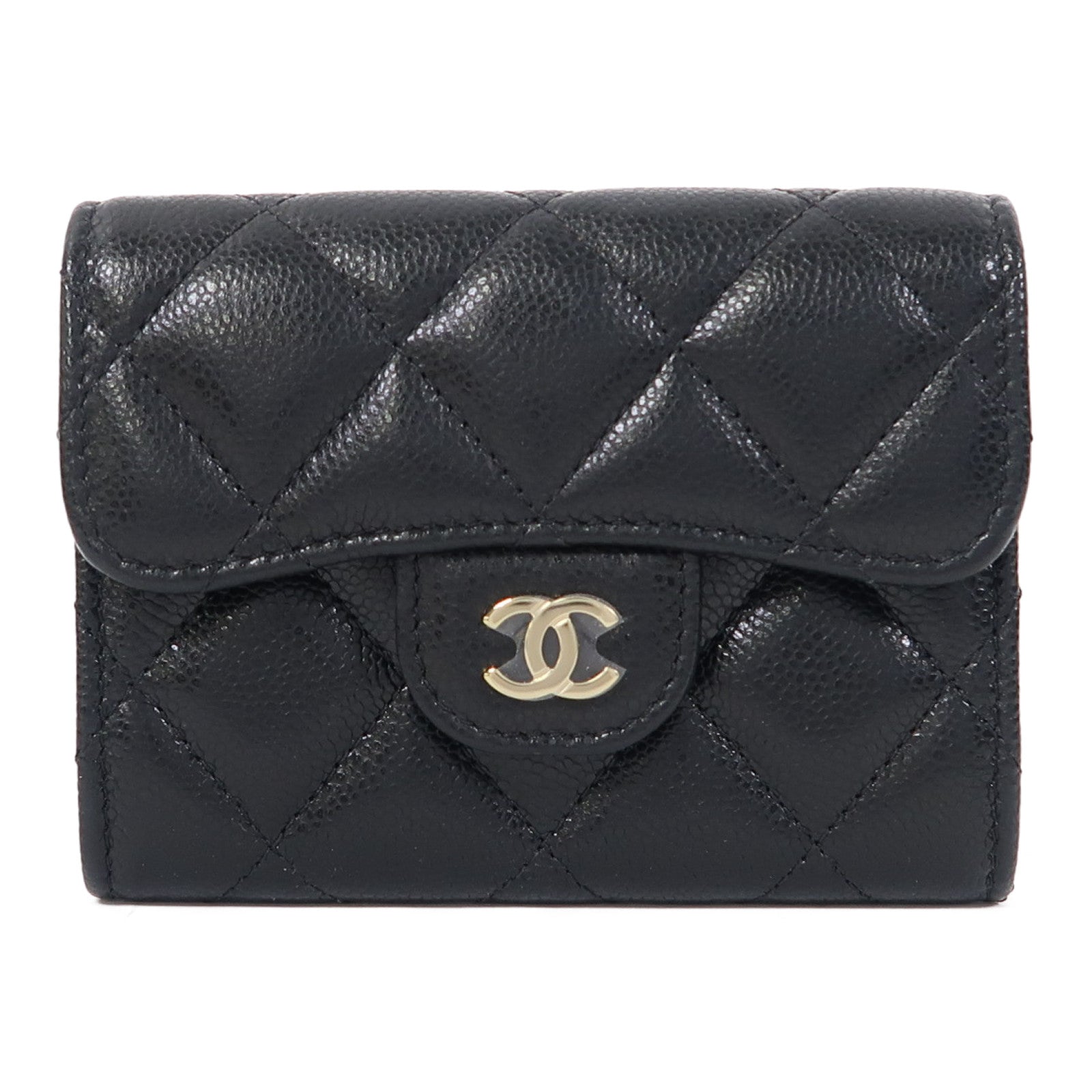 CHANEL 菱格Caviar皮革Card Case金扣卡片套黑色