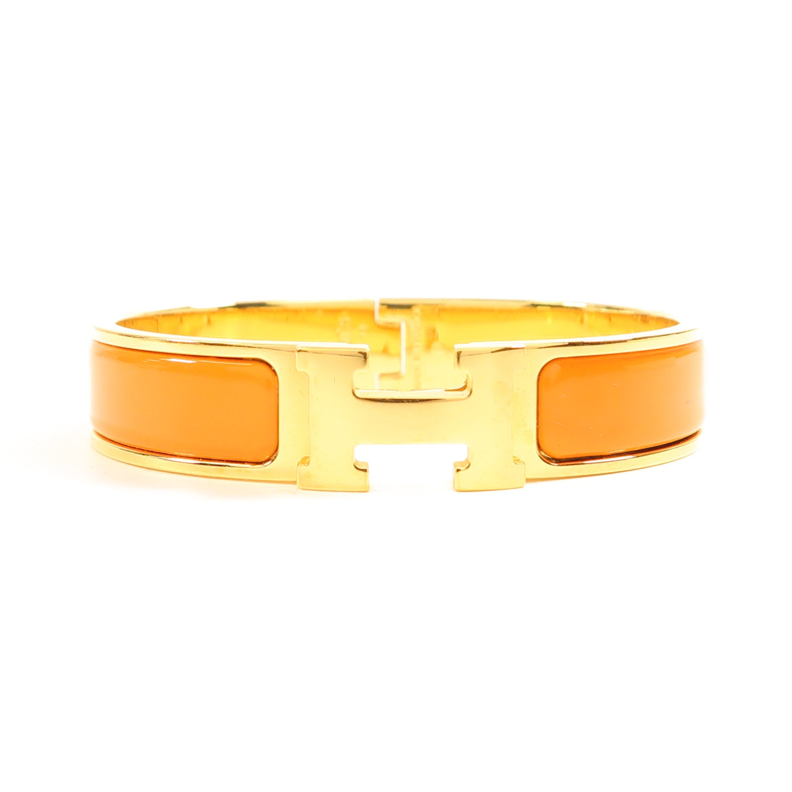 HERMES Clic H Bangle Metal Enamel Gold Orange