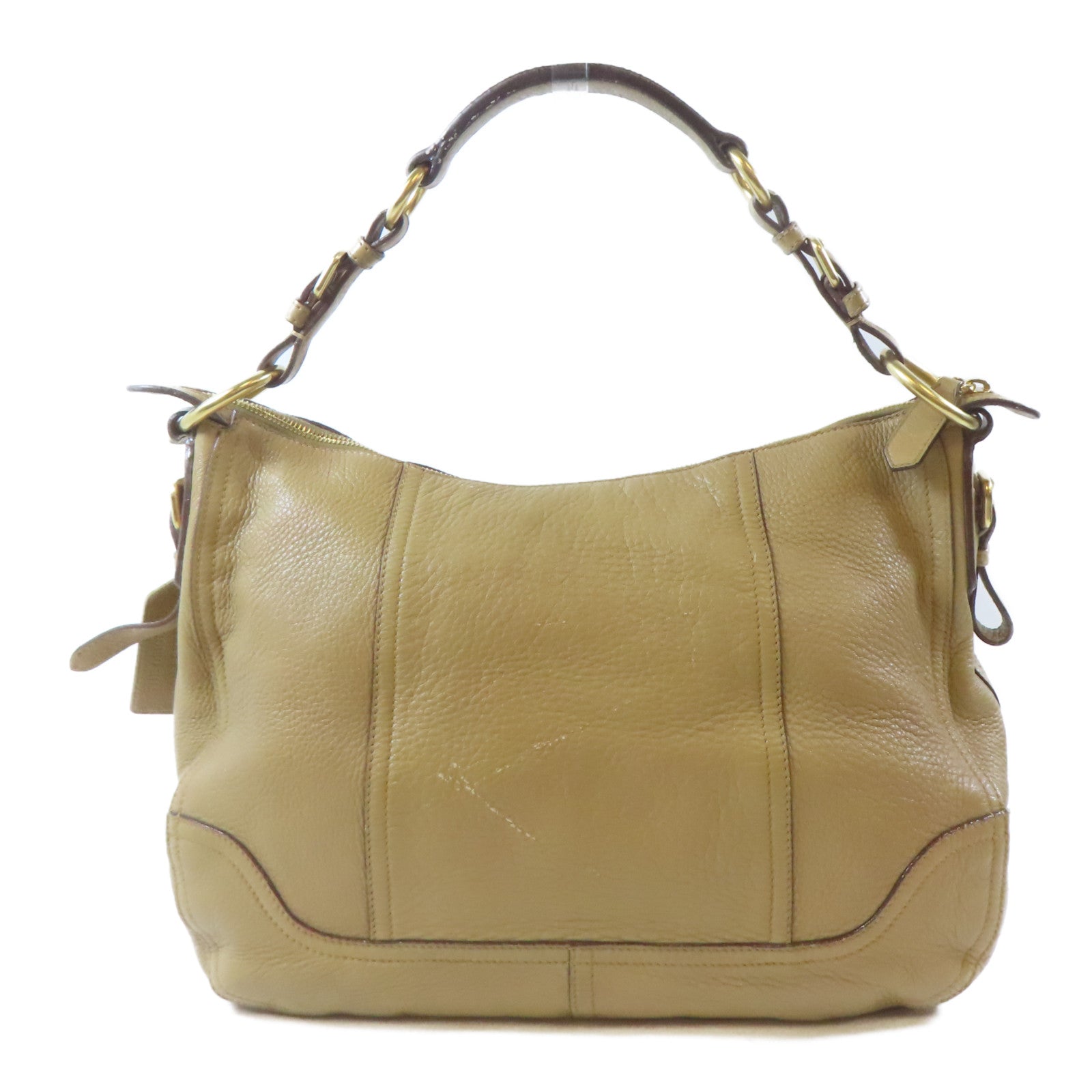 PRADA 牛皮皮革Shoulder Bag金扣肩背袋卡其色