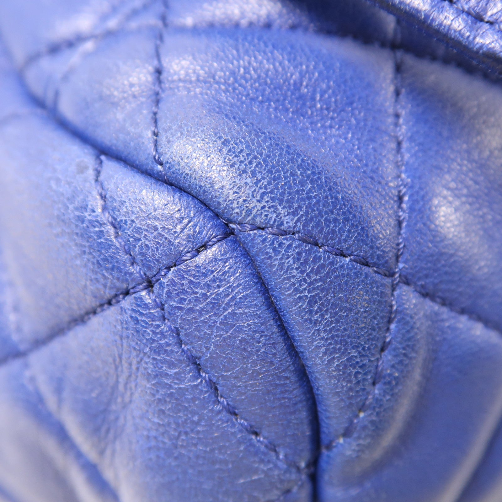 CHANEL 菱格羊皮皮革Backpack銀扣背包藍色