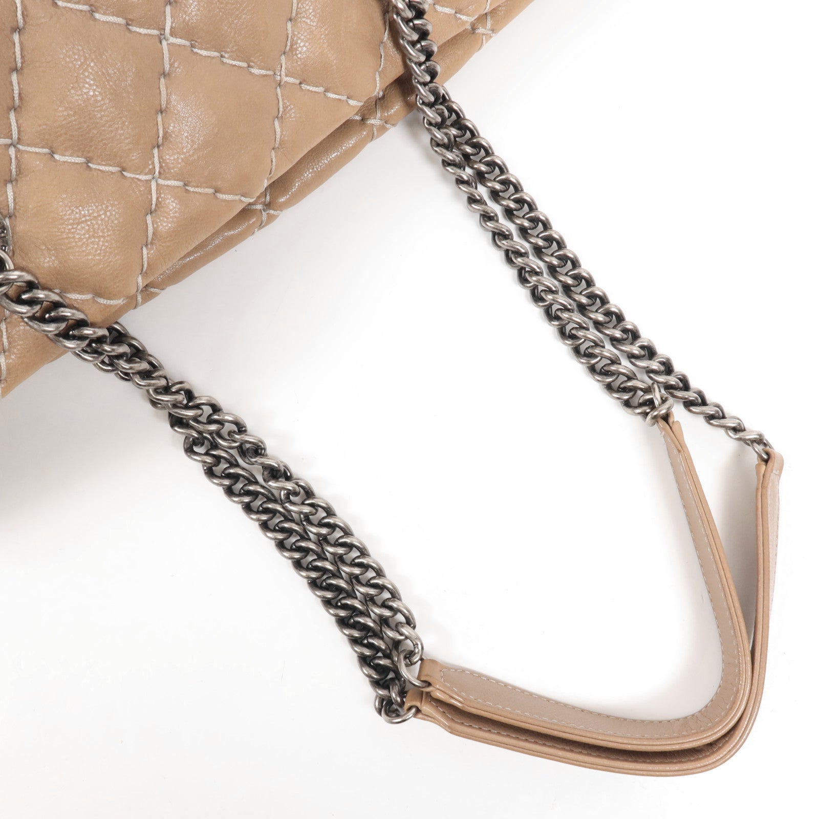 CHANEL 牛皮皮革Tote Bag銀扣肩背袋