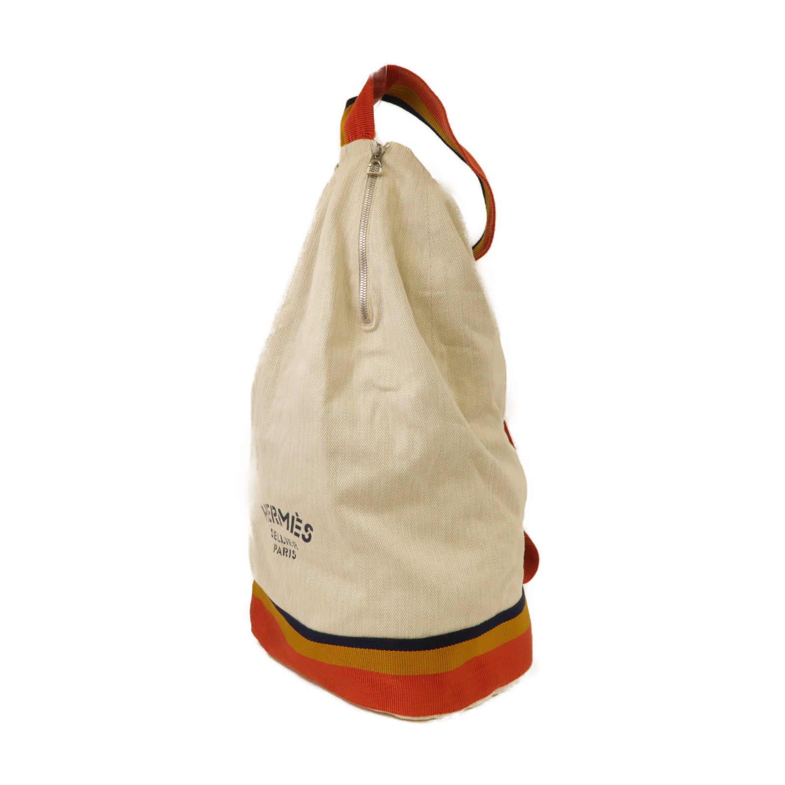 HERMES 帆布Boxing Bag銀扣肩背袋米色