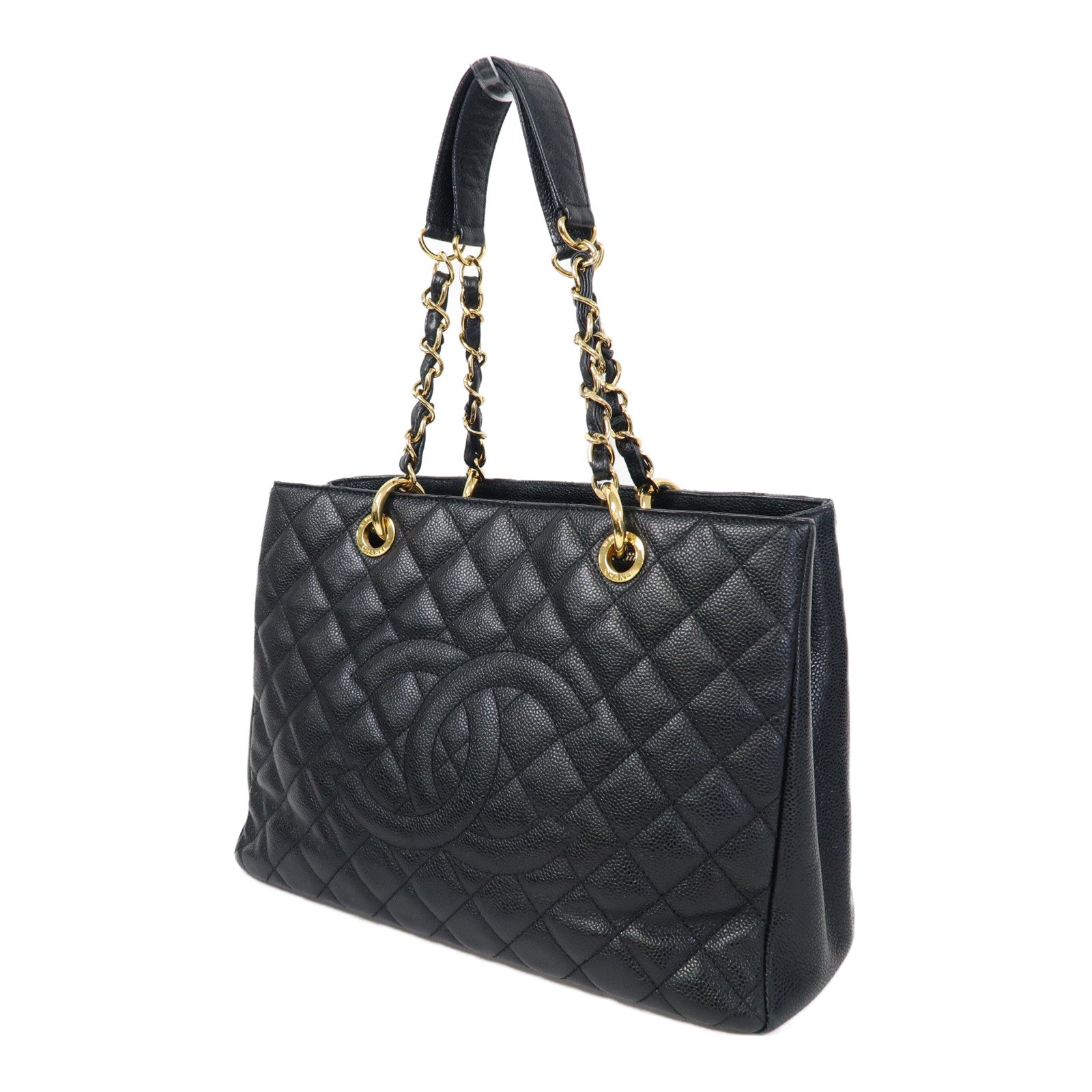 CHANEL 菱格Caviar皮革Grand Shopping Tote Bag金扣肩背袋黑色