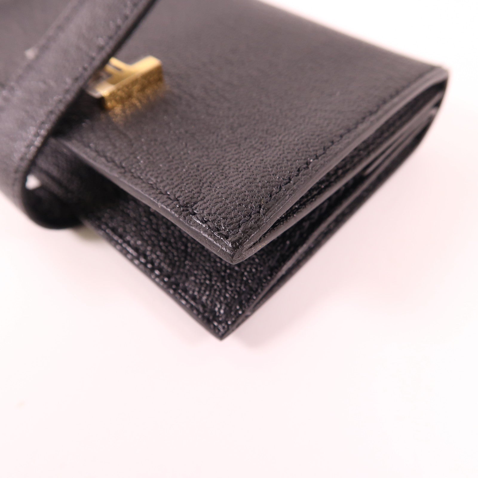 HERMES Chevre Mysore皮革Bearn Mini Bifold Wallet金扣錢包Noir