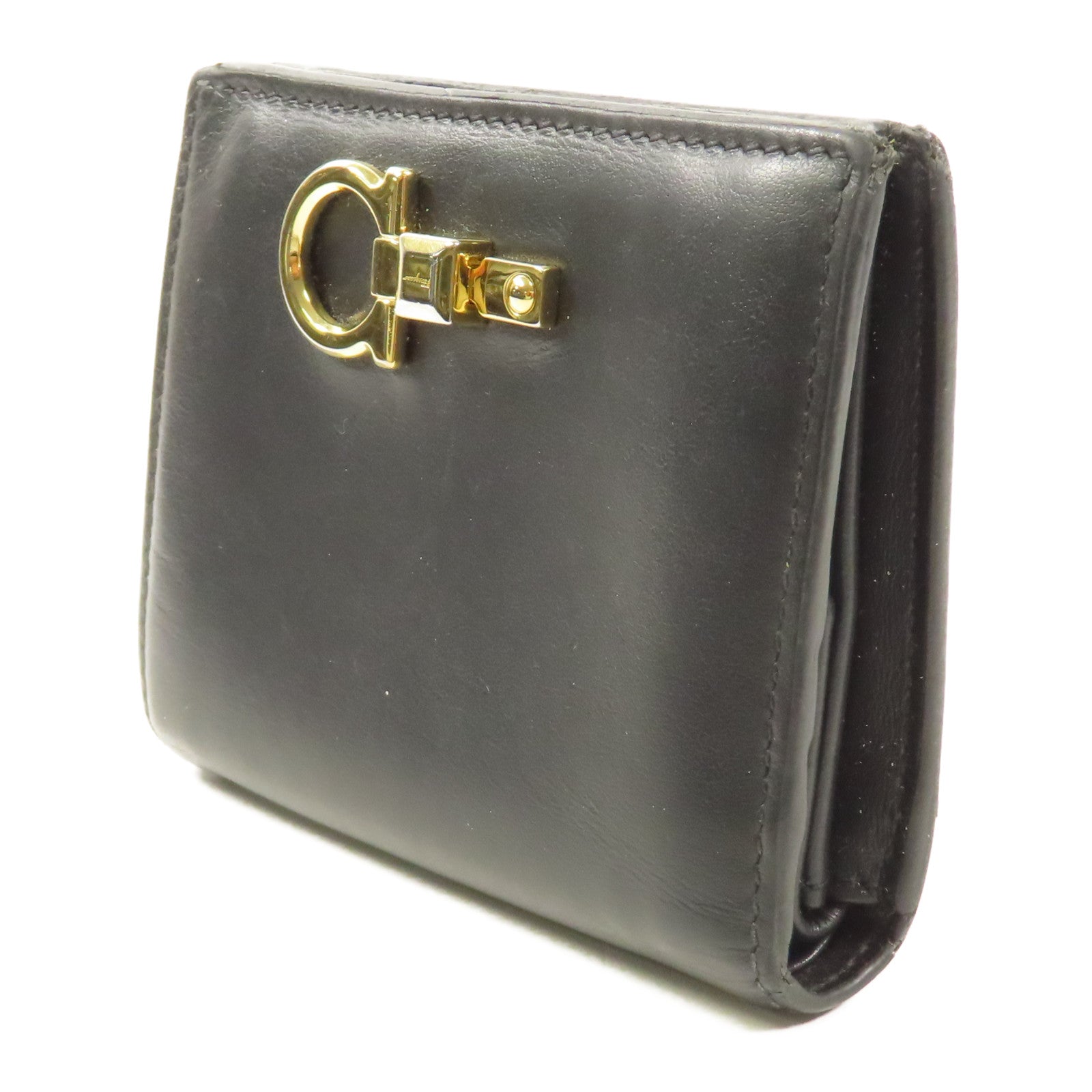 Salvatore Ferragamo GHW Wallet Bi-fold Wallet Lambskin Leather Black