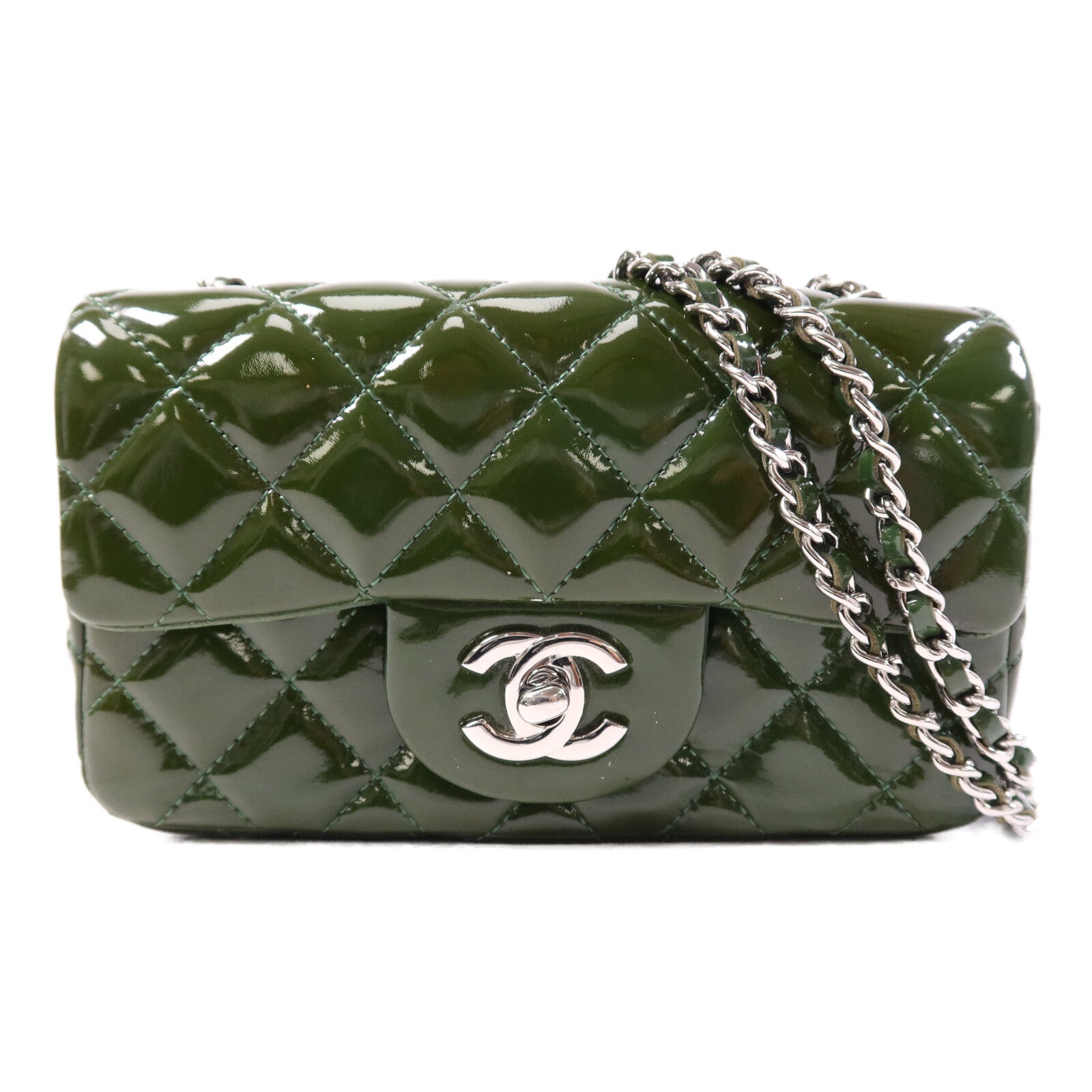CHANEL 漆皮皮革Chain Shoulder銀扣鏈帶肩背袋