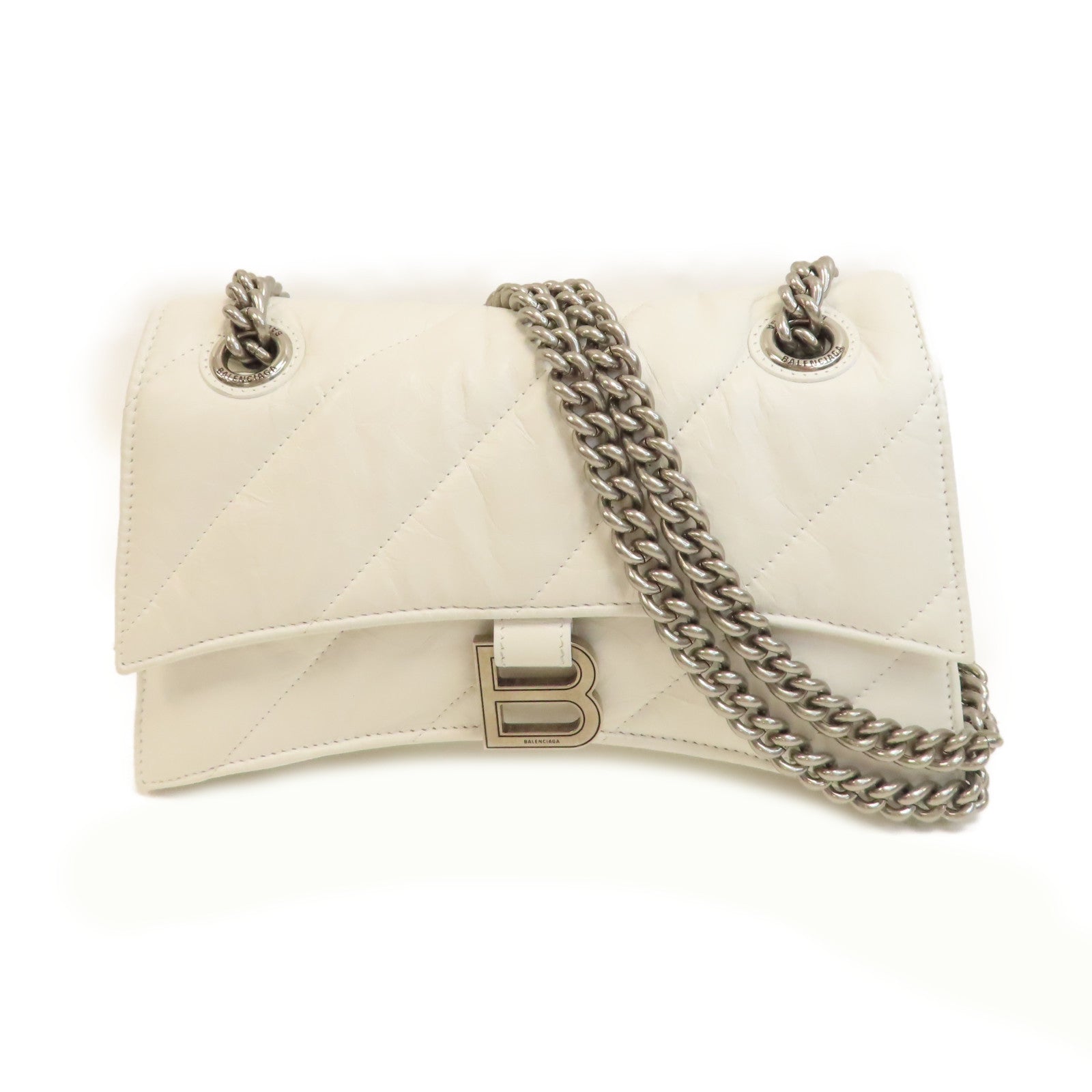 BALENCIAGA 牛皮皮革Crush Small Chain Bag銀扣鏈帶肩背袋白色