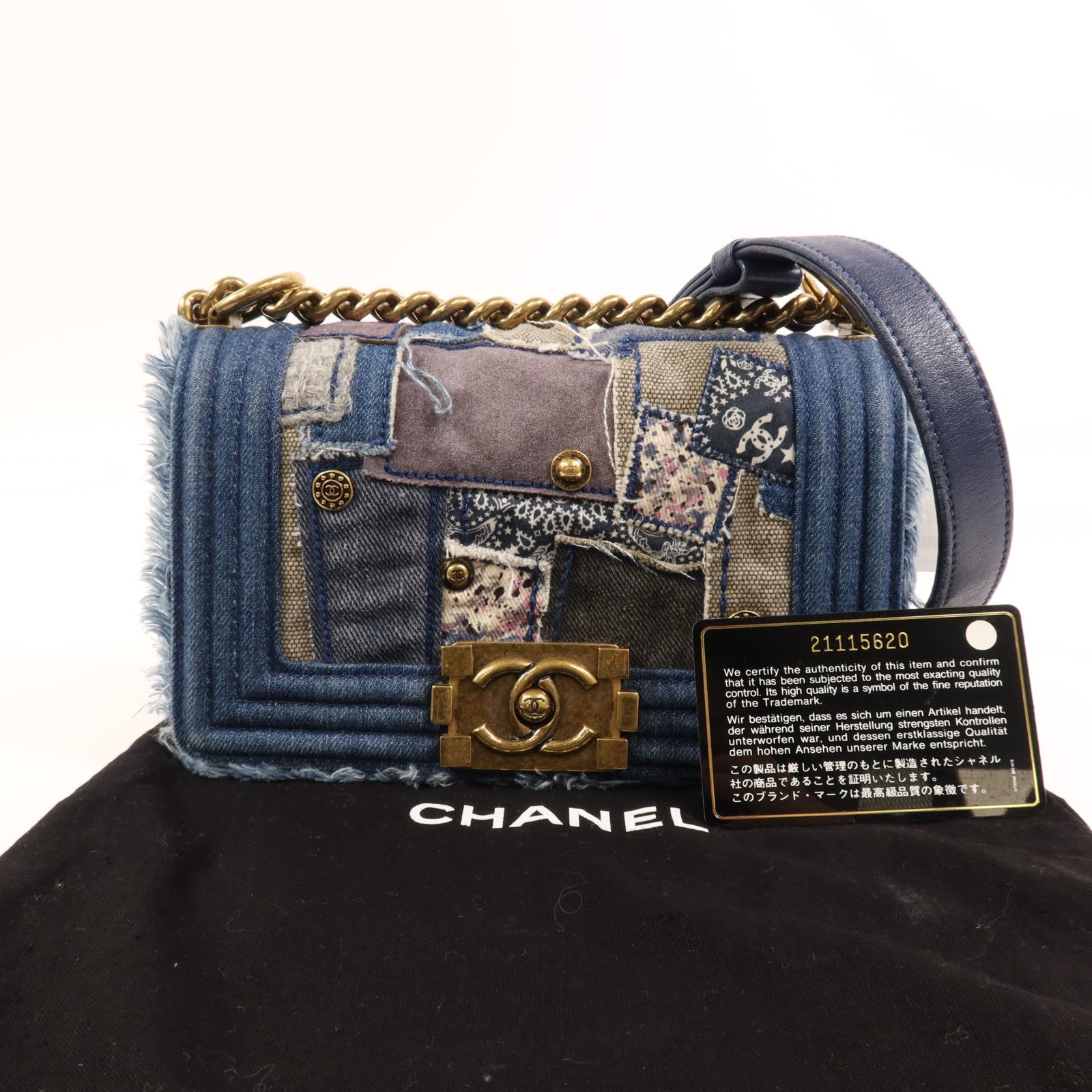 CHANEL 牛仔布Boy 20金扣肩背袋