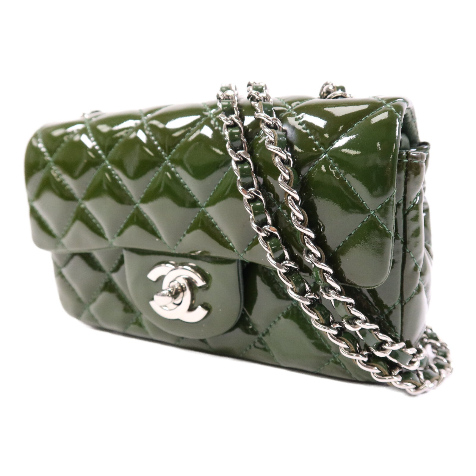 CHANEL 漆皮皮革Chain Shoulder銀扣鏈帶肩背袋