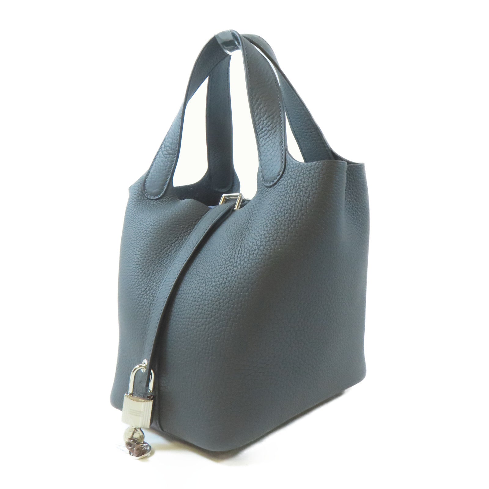 HERMES Clemence皮革Picotin PM銀扣手挽袋Gris Misty