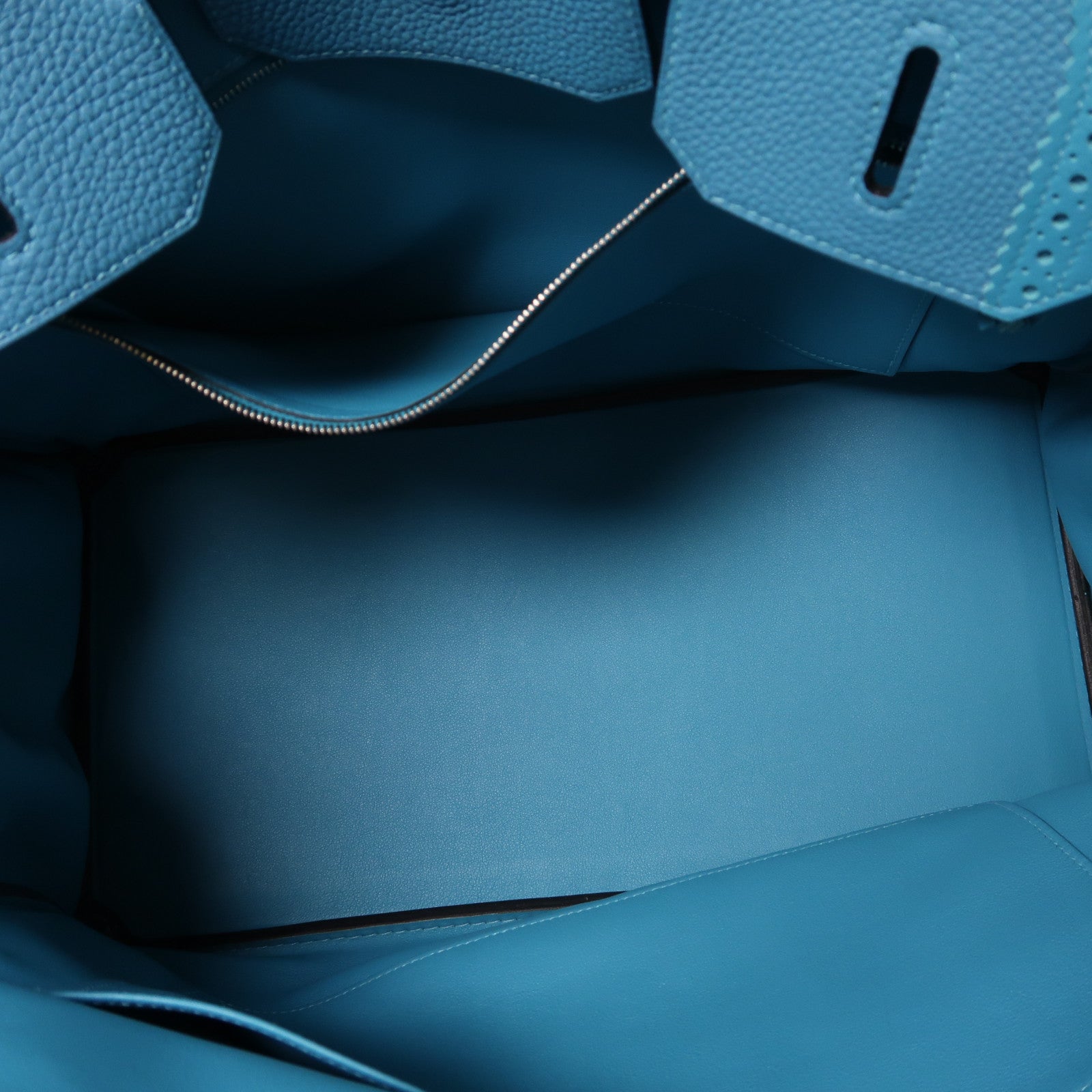 HERMES Clemence皮革Birkin 35 Ghillies銀扣手挽袋綠松石色