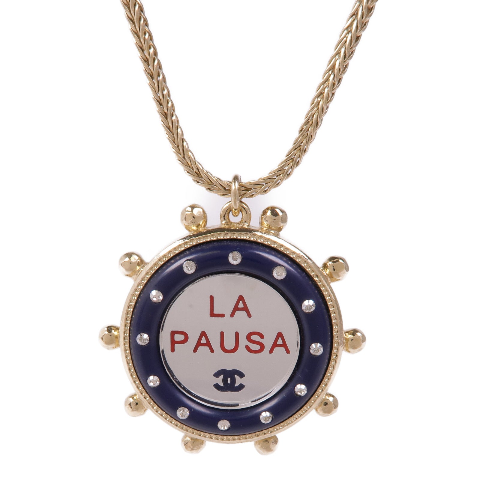 CHANEL CC Necklace Metal Gold Silver Navy