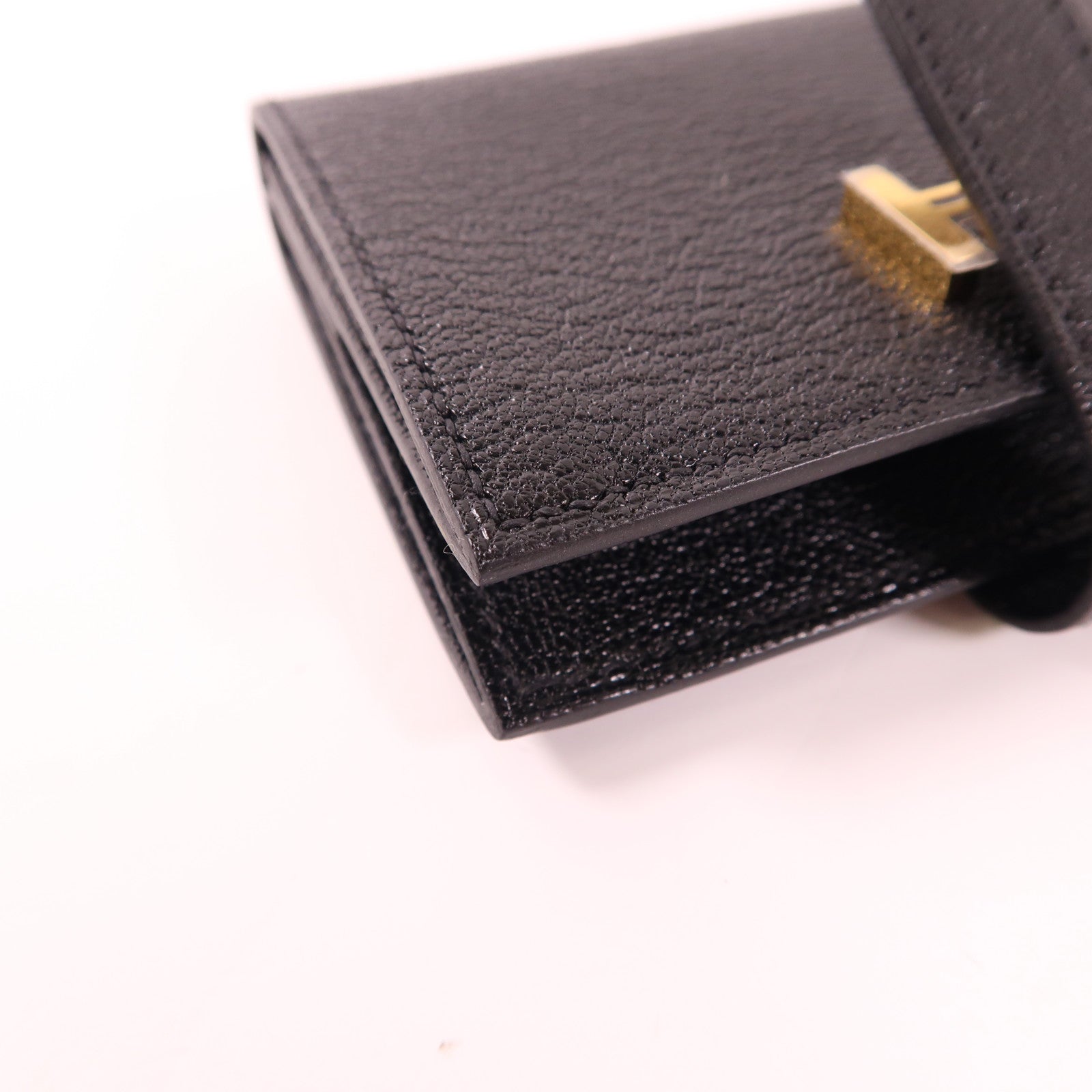 HERMES Chevre Mysore皮革Bearn Mini Bifold Wallet金扣錢包Noir