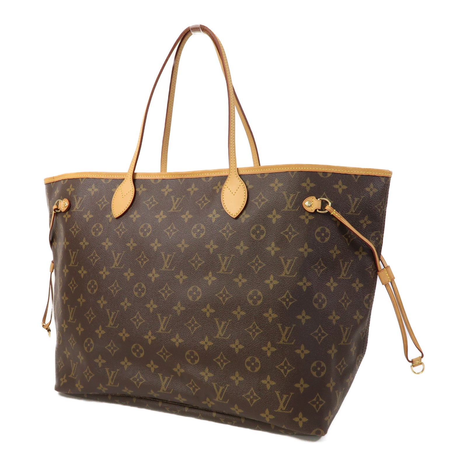 LOUIS VUITTON Monogram Neverfull GM金扣手挽袋啡色