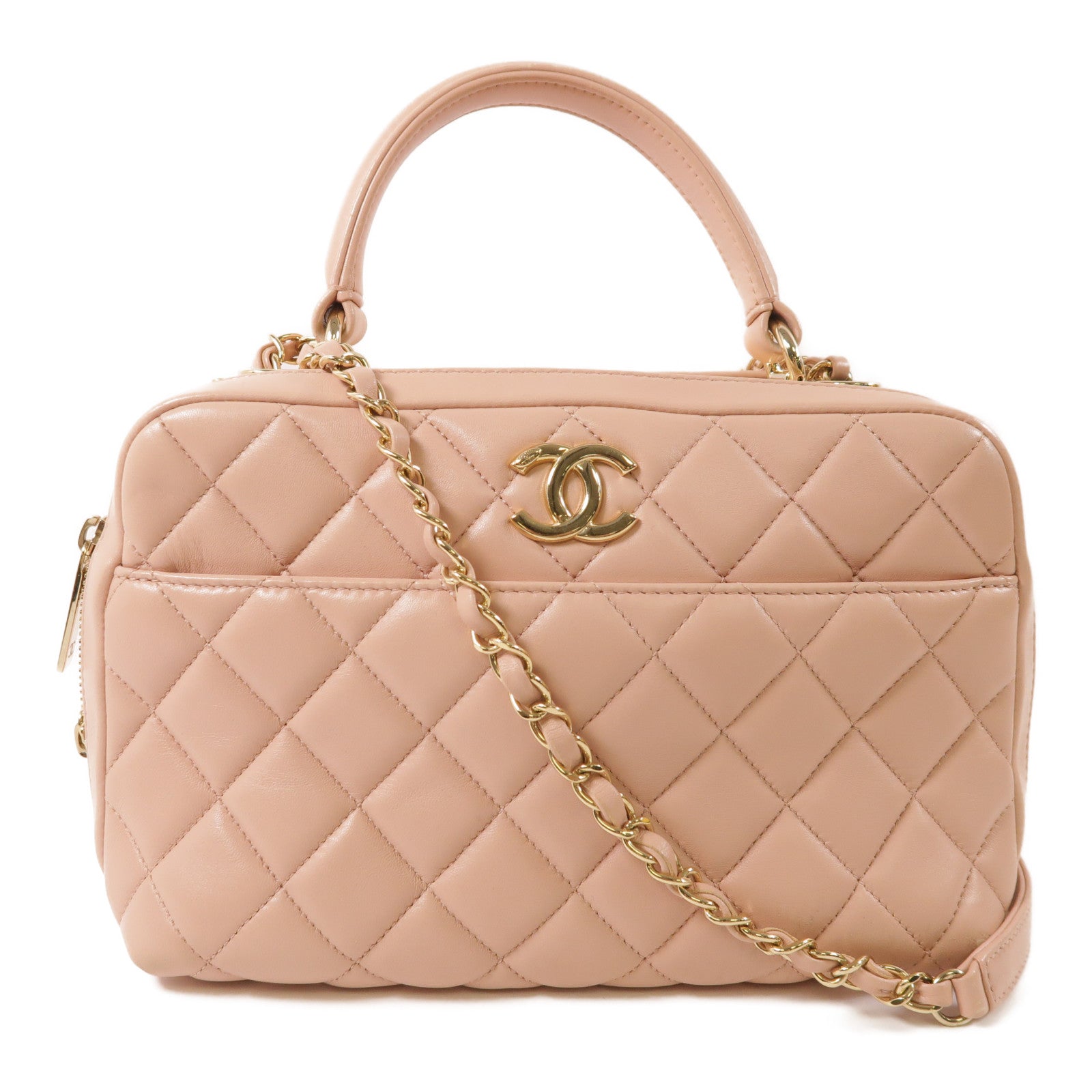 CHANEL 羊皮皮革2way Shoulder Bag金扣鏈帶手挽肩背兩用袋