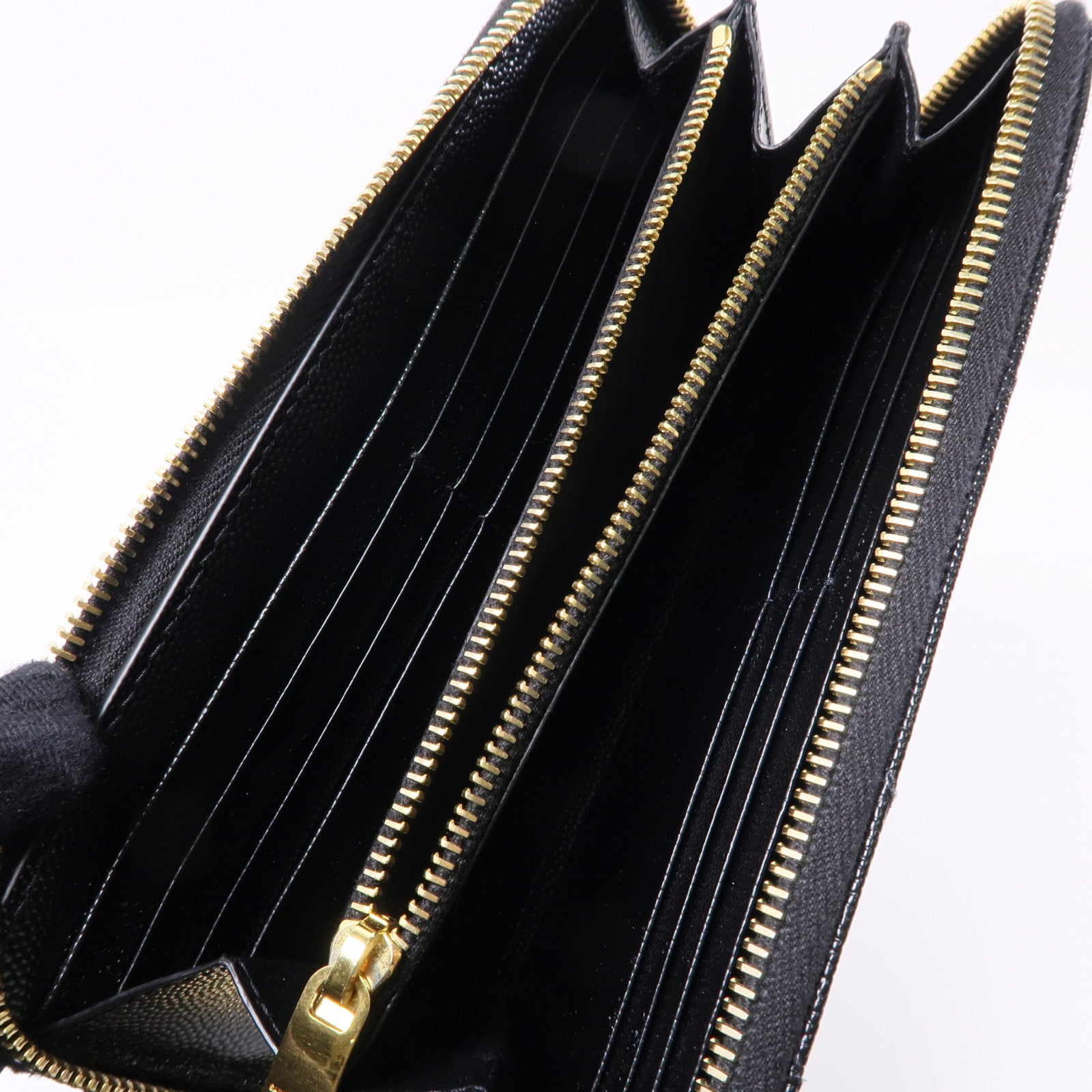 SAINT LAURENT 牛皮皮革Zipped Long Wallet金扣長錢包黑色