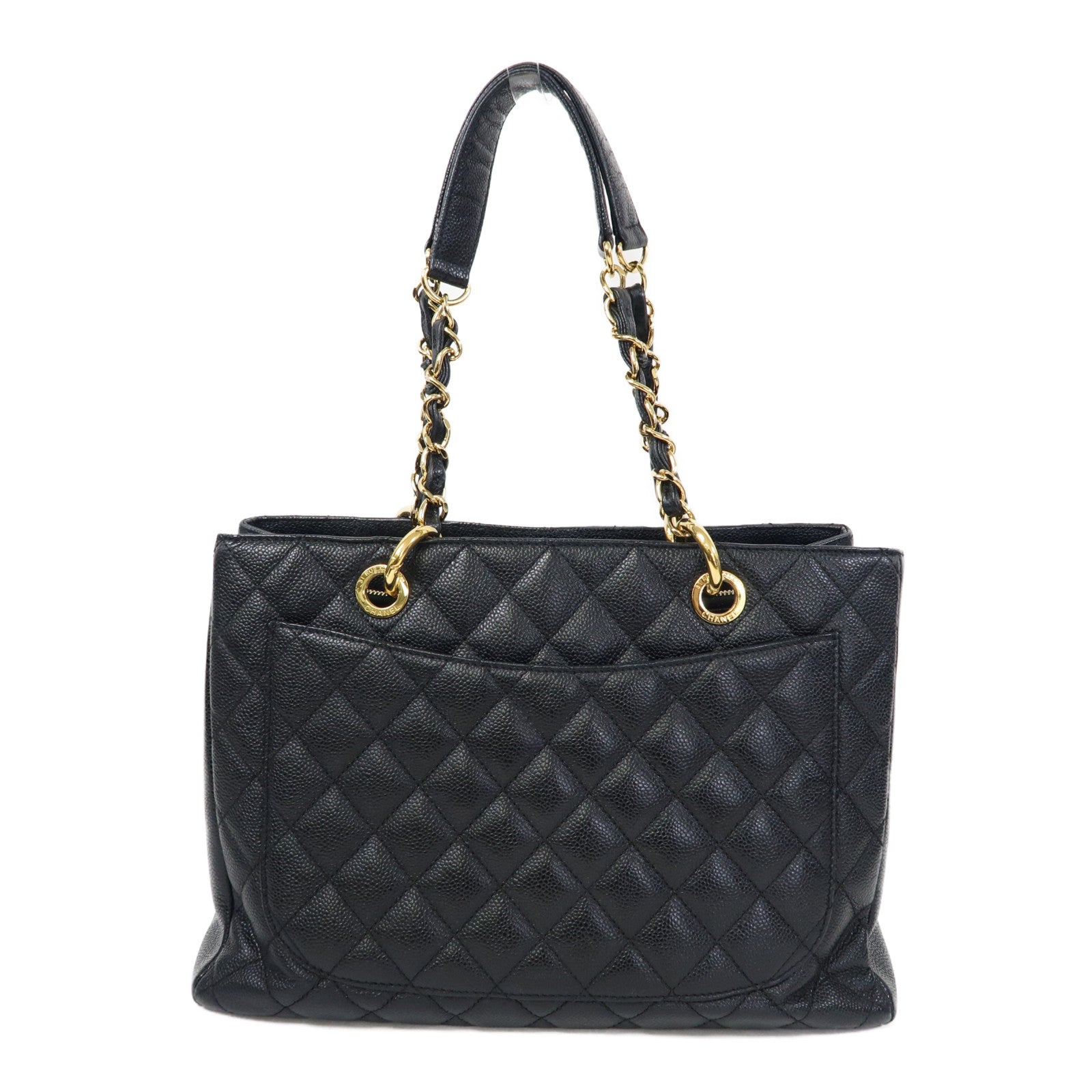 CHANEL 菱格Caviar皮革Grand Shopping Tote Bag金扣肩背袋黑色