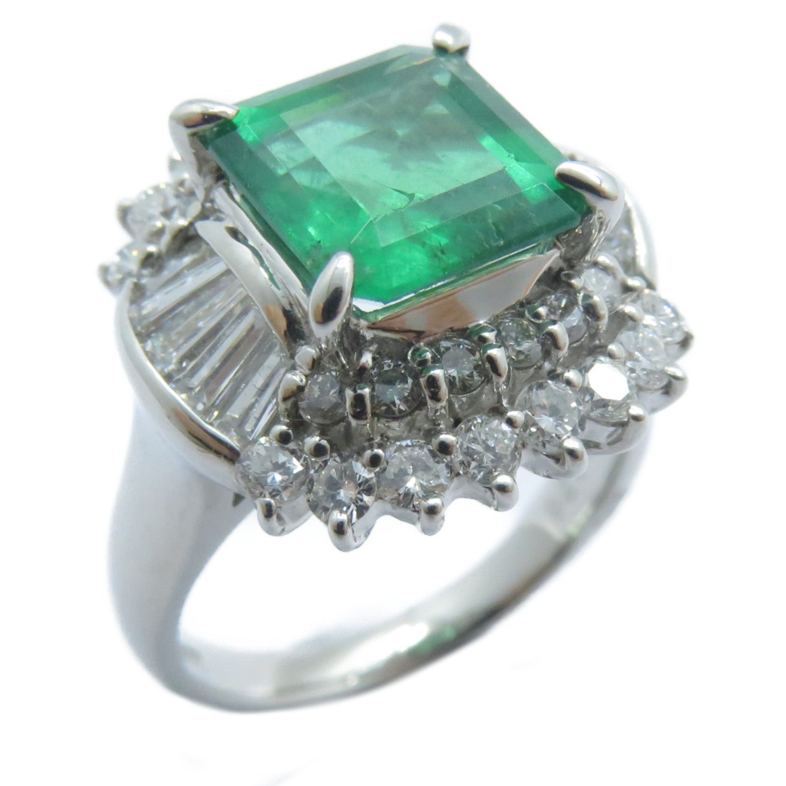 JEWELRY 【激減優惠】PT850鉑金Emerald Diamond Ring 2.41ct綠寶石/1.26ct鑽石戒指US#5.75