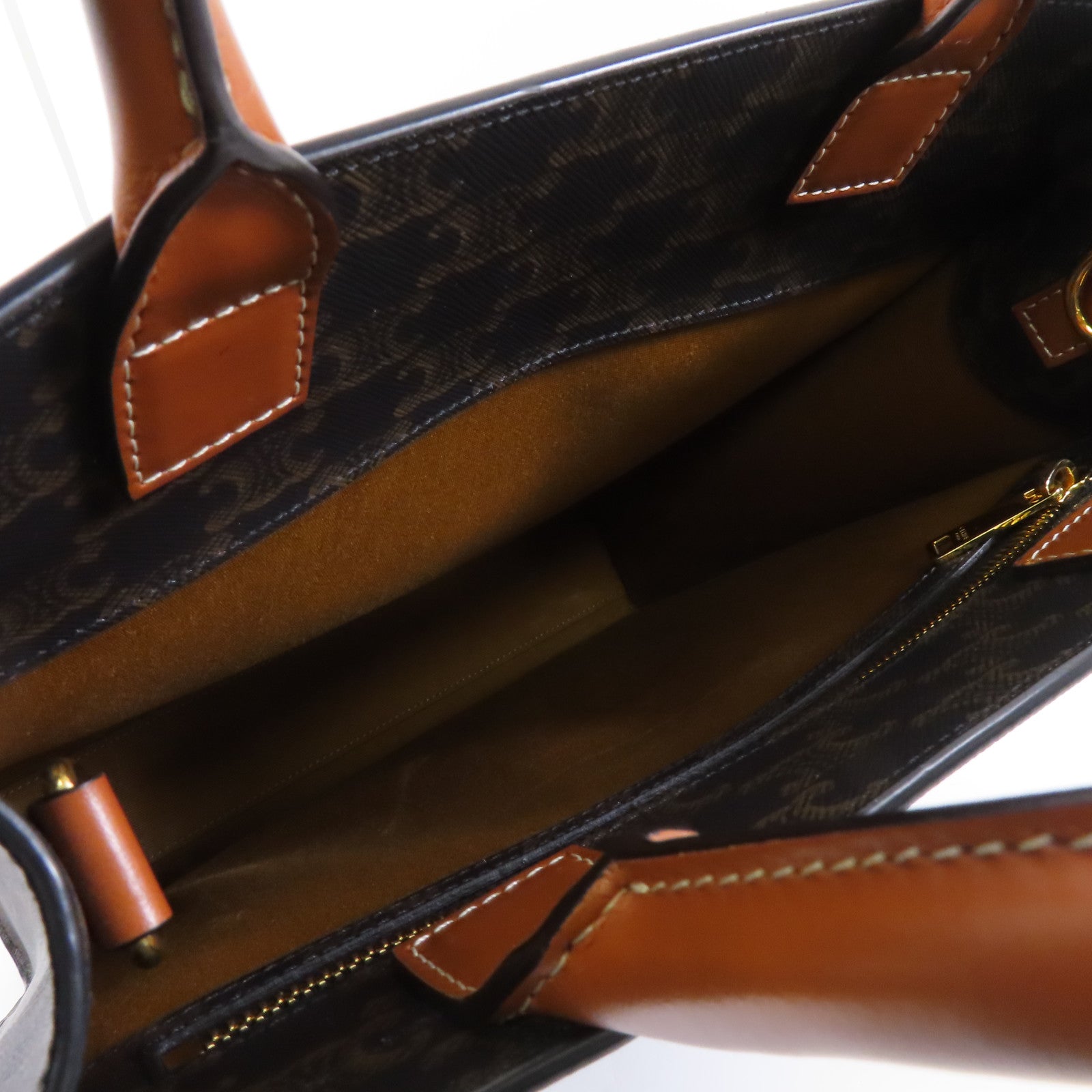CELINE 塗層帆布/皮革Vertical Cabas Tan金扣手挽肩背兩用袋啡色