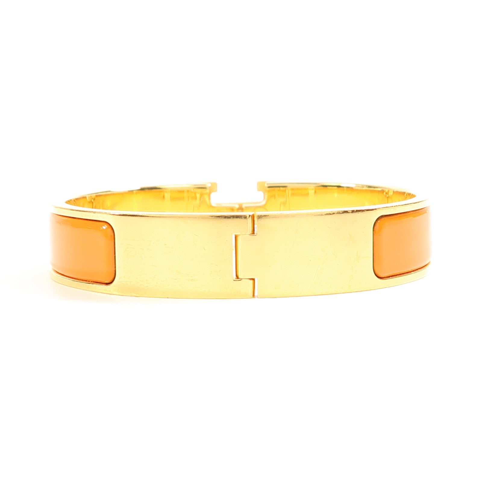 HERMES Clic H Bangle Metal Enamel Gold Orange