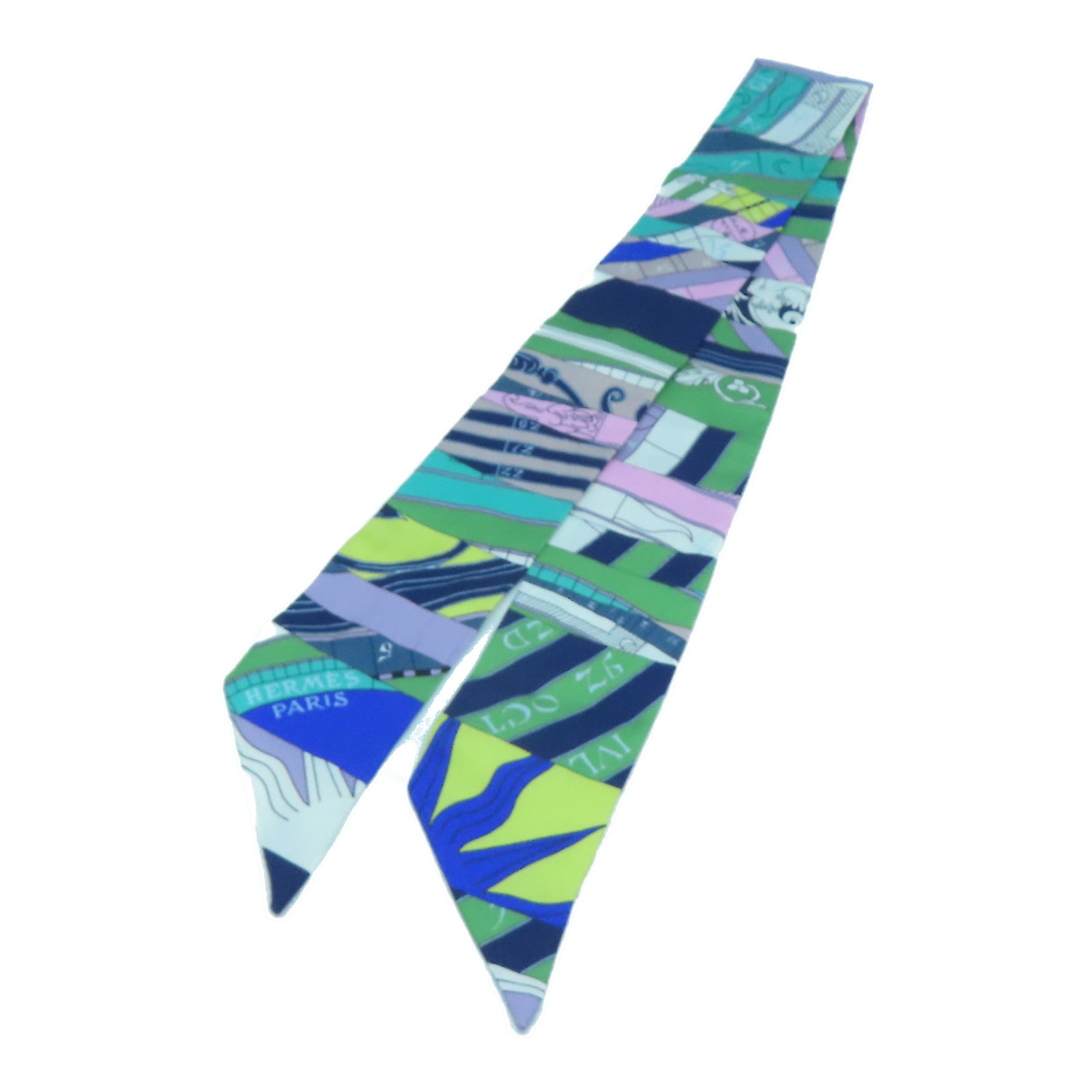 HERMES 【激減優惠】絲質Twilly Scarf絲巾色藍色/綠色