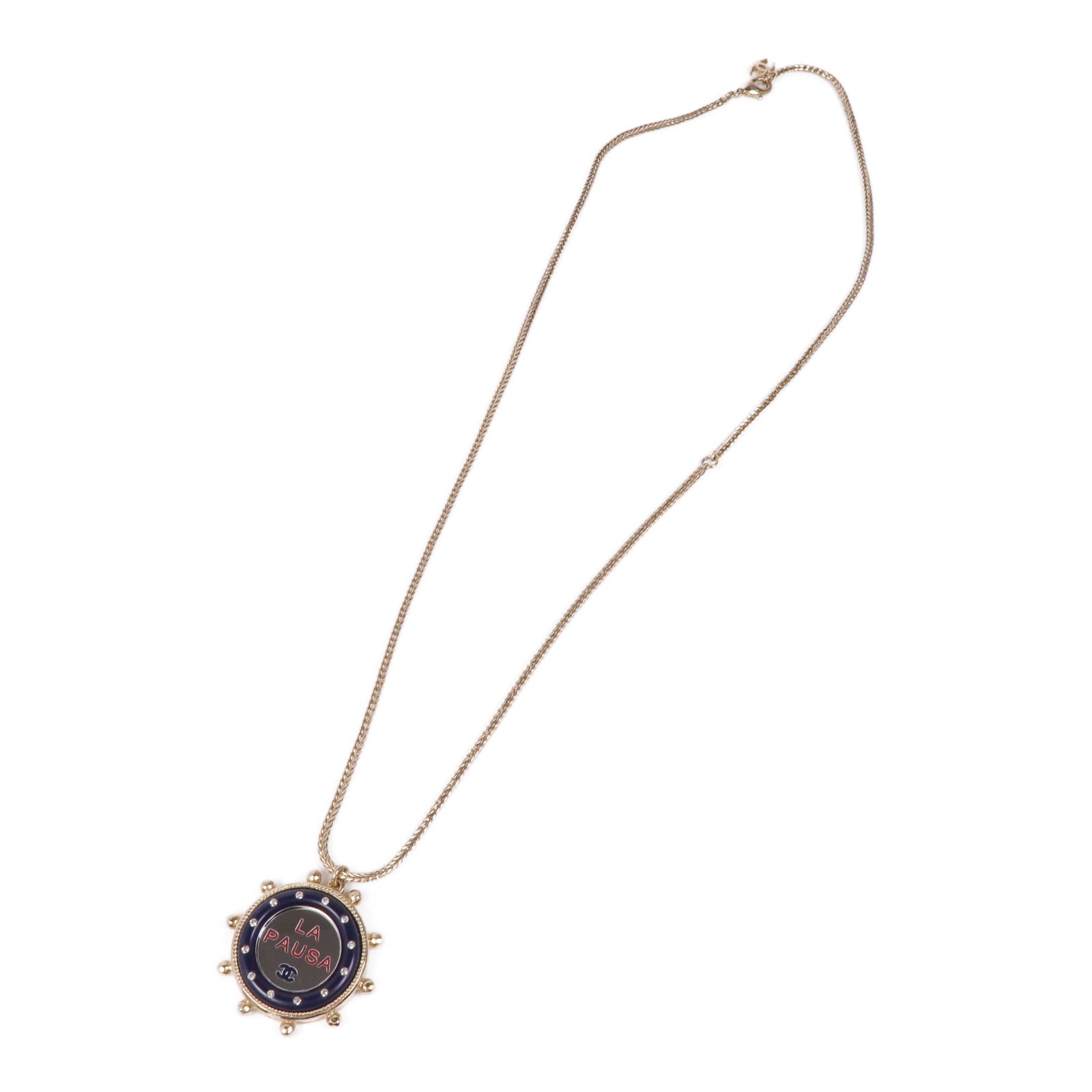 CHANEL CC Necklace Metal Gold Silver Navy