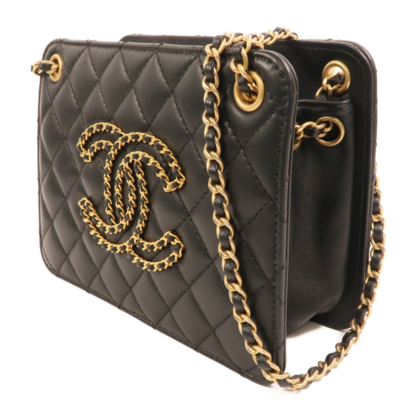 CHANEL 羊皮皮革CC Chain Accordion Bag金扣鏈帶肩背袋