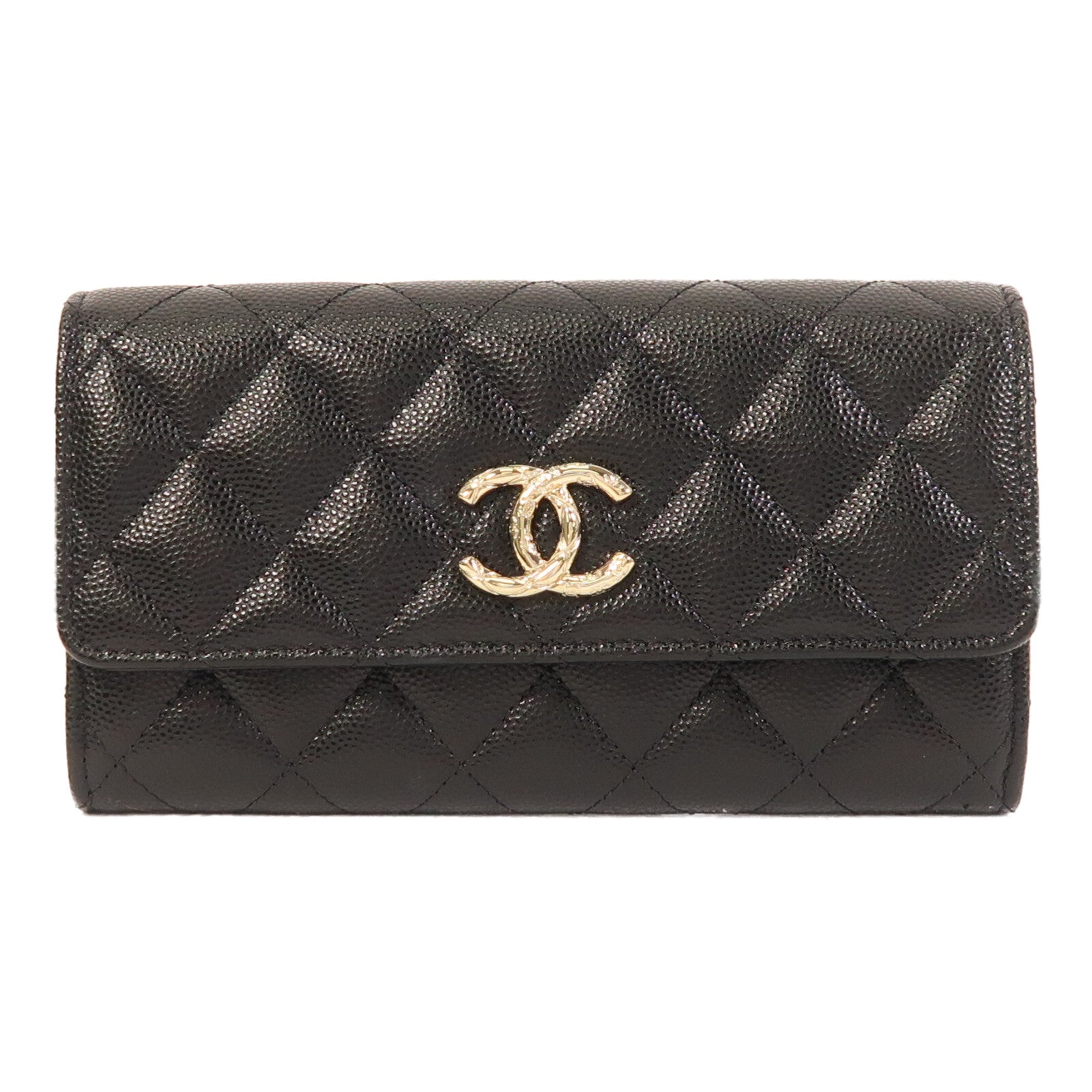 CHANEL 牛皮皮革Long Wallet金扣長錢包