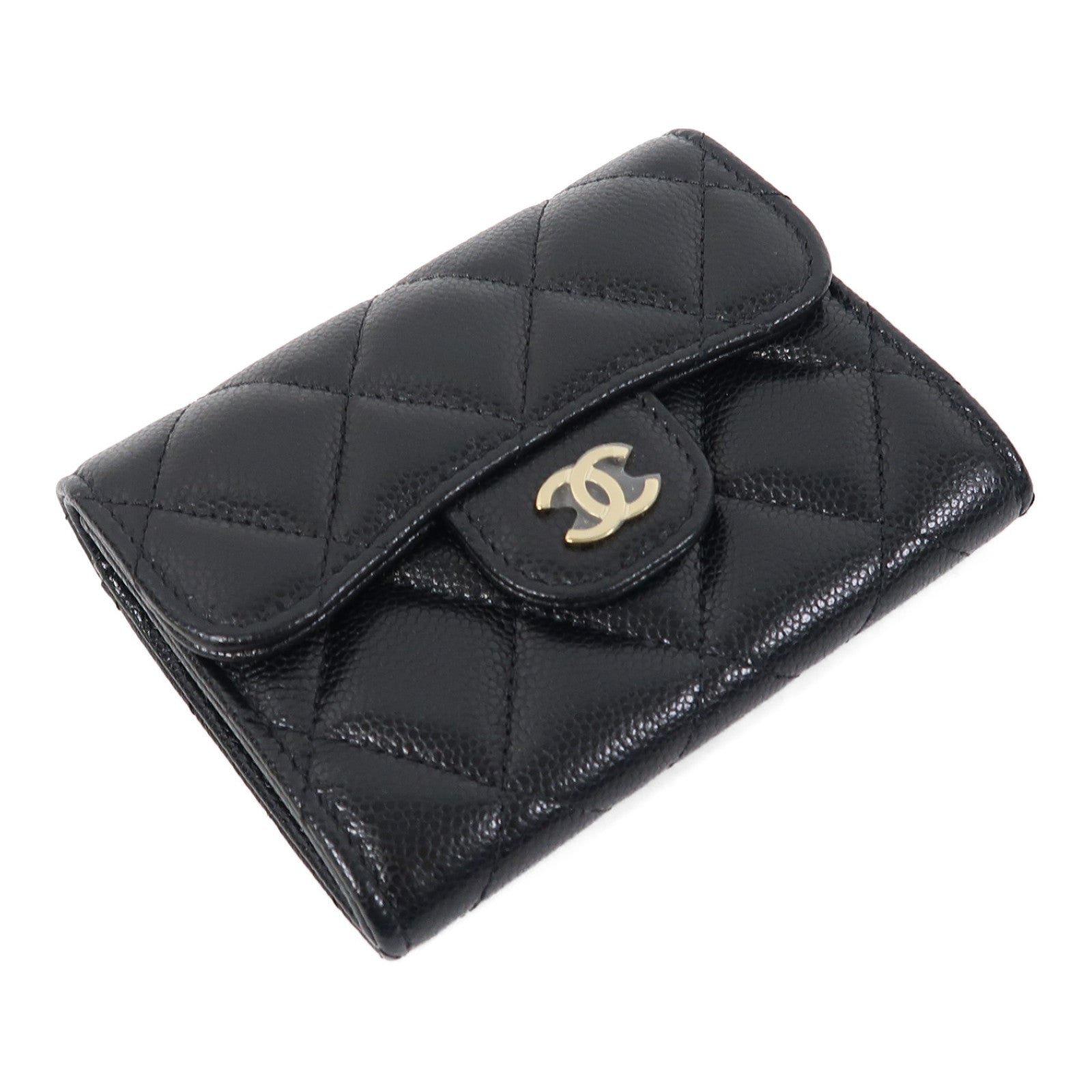 CHANEL 菱格Caviar皮革Card Case金扣卡片套黑色