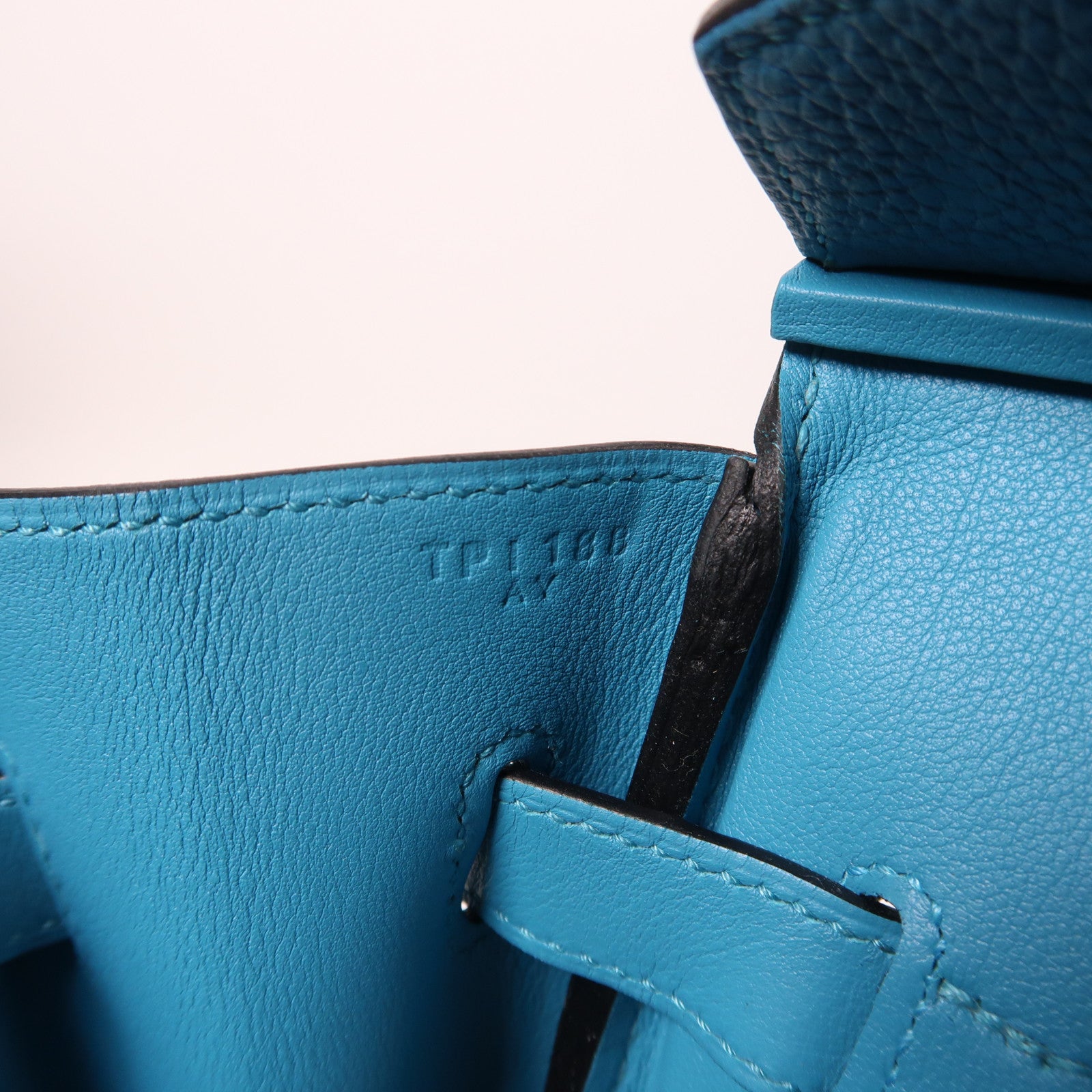 HERMES Clemence皮革Birkin 35 Ghillies銀扣手挽袋綠松石色