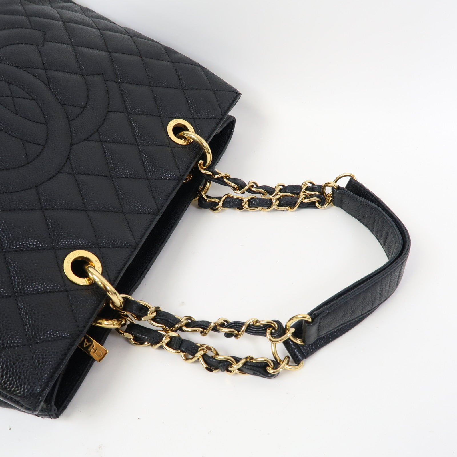 CHANEL 菱格Caviar皮革Grand Shopping Tote Bag金扣肩背袋黑色