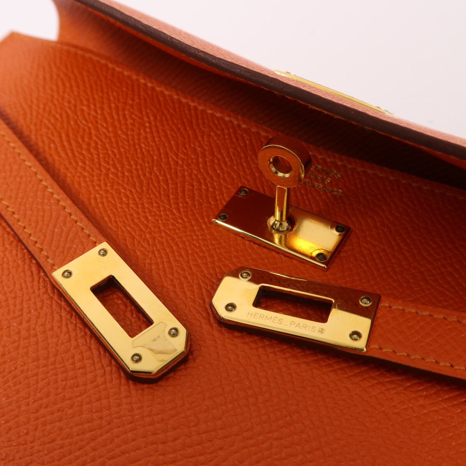 HERMES Epsom皮革Kelly Long Wallet金扣長錢包Orange Poppy