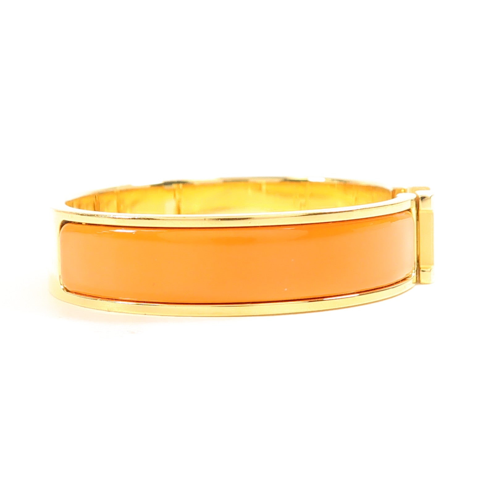 HERMES Clic H Bangle Metal Enamel Gold Orange