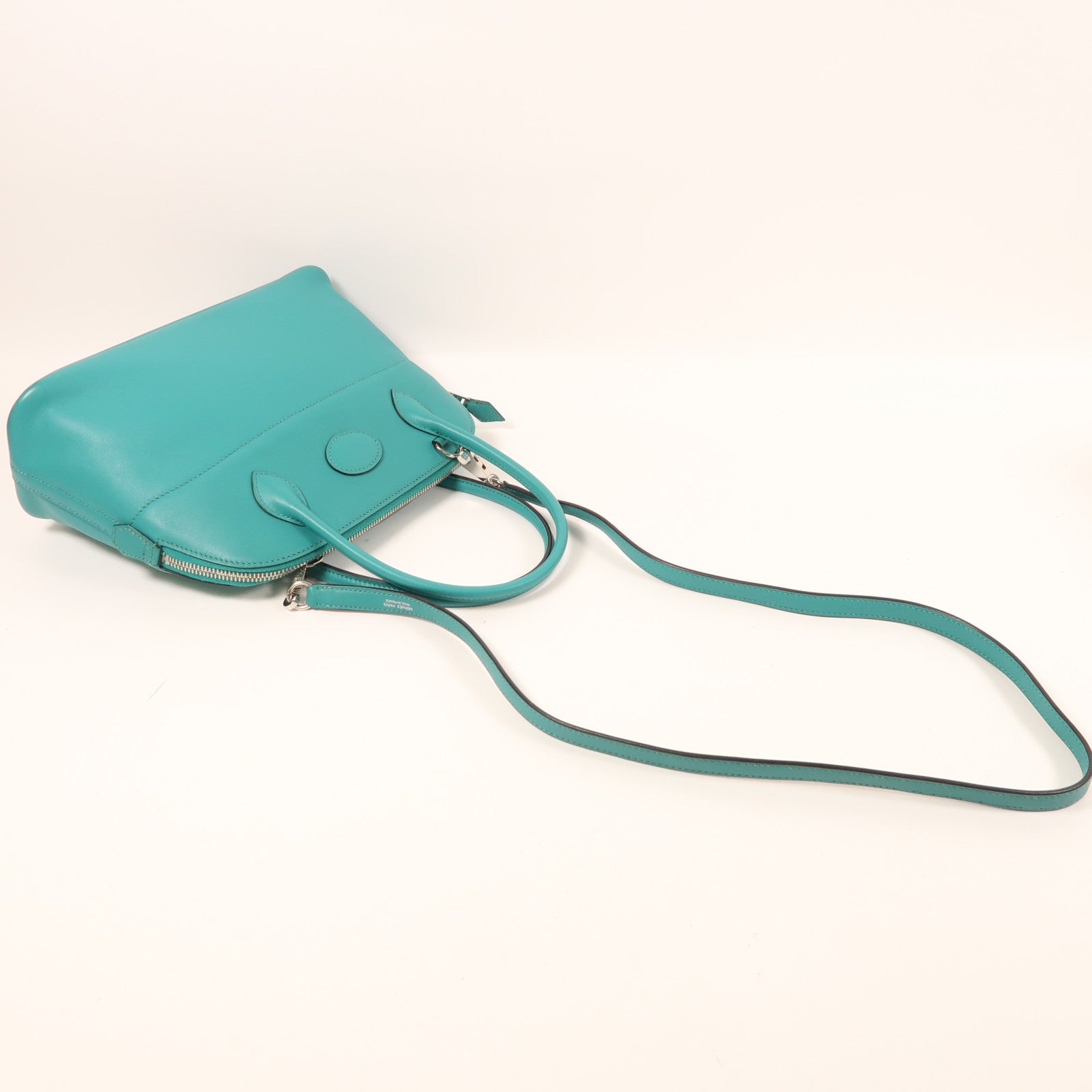 HERMES Swift皮革Bolide 27銀扣手挽肩背兩用袋Bleu Paon