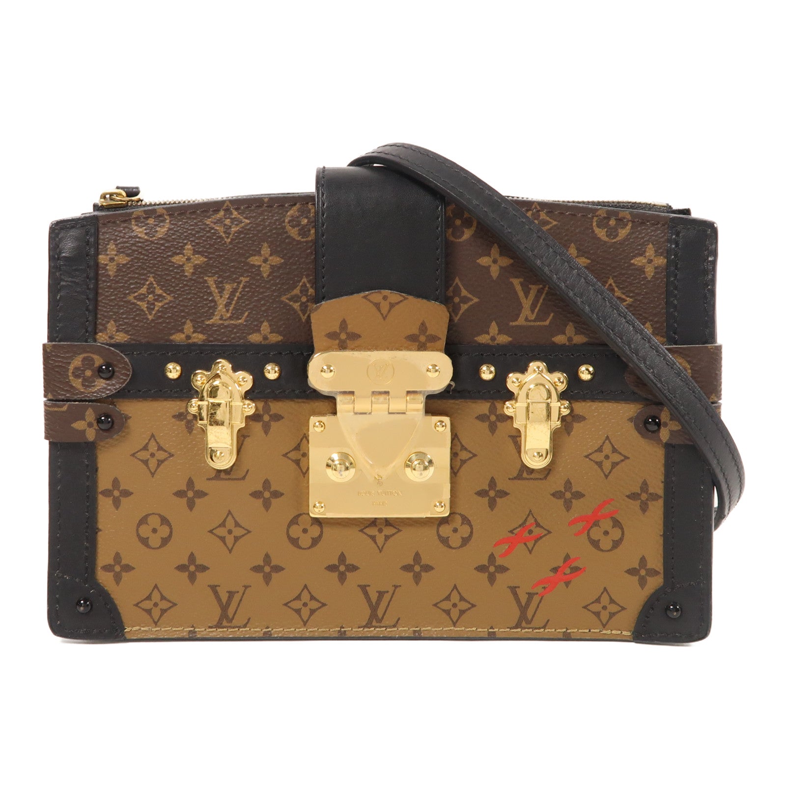 LOUIS VUITTON Monogram Reverse Trunk Clutch金扣肩背袋棕色