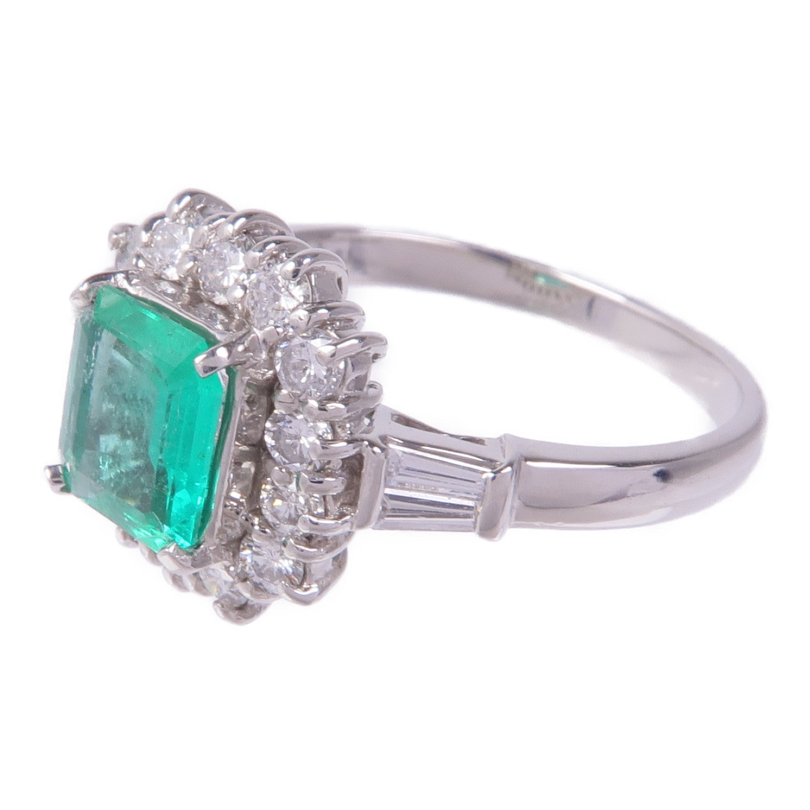 JEWELRY PT850鉑金Emerald Diamond Ring綠寶石/鑽石戒指US#6