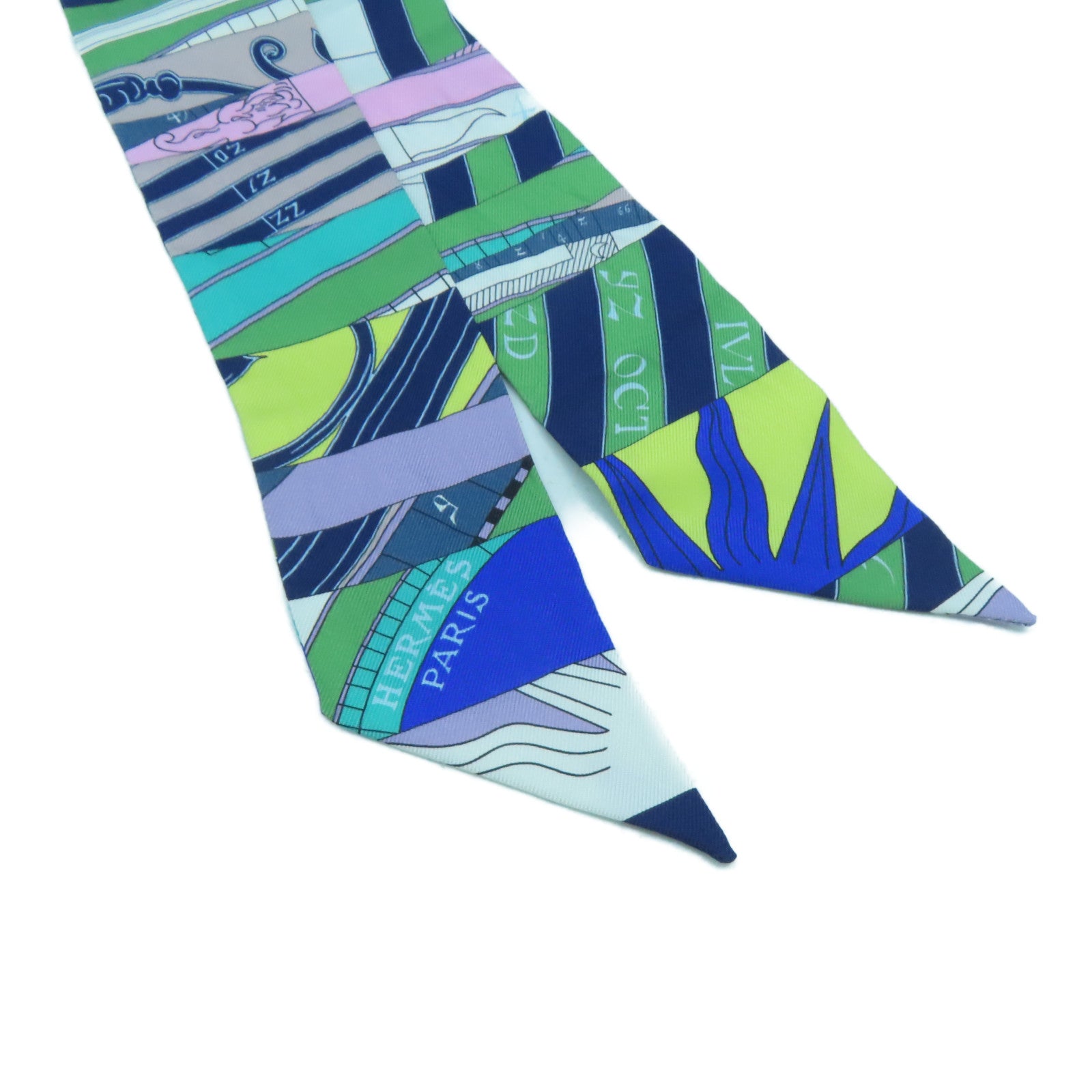 HERMES 【激減優惠】絲質Twilly Scarf絲巾色藍色/綠色