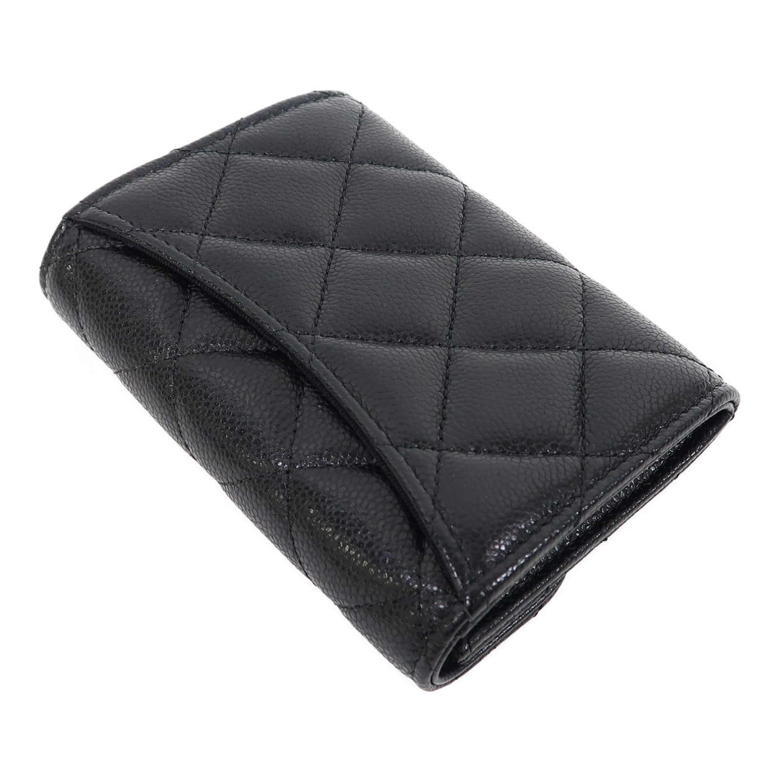 CHANEL 菱格Caviar皮革Card Case金扣卡片套黑色