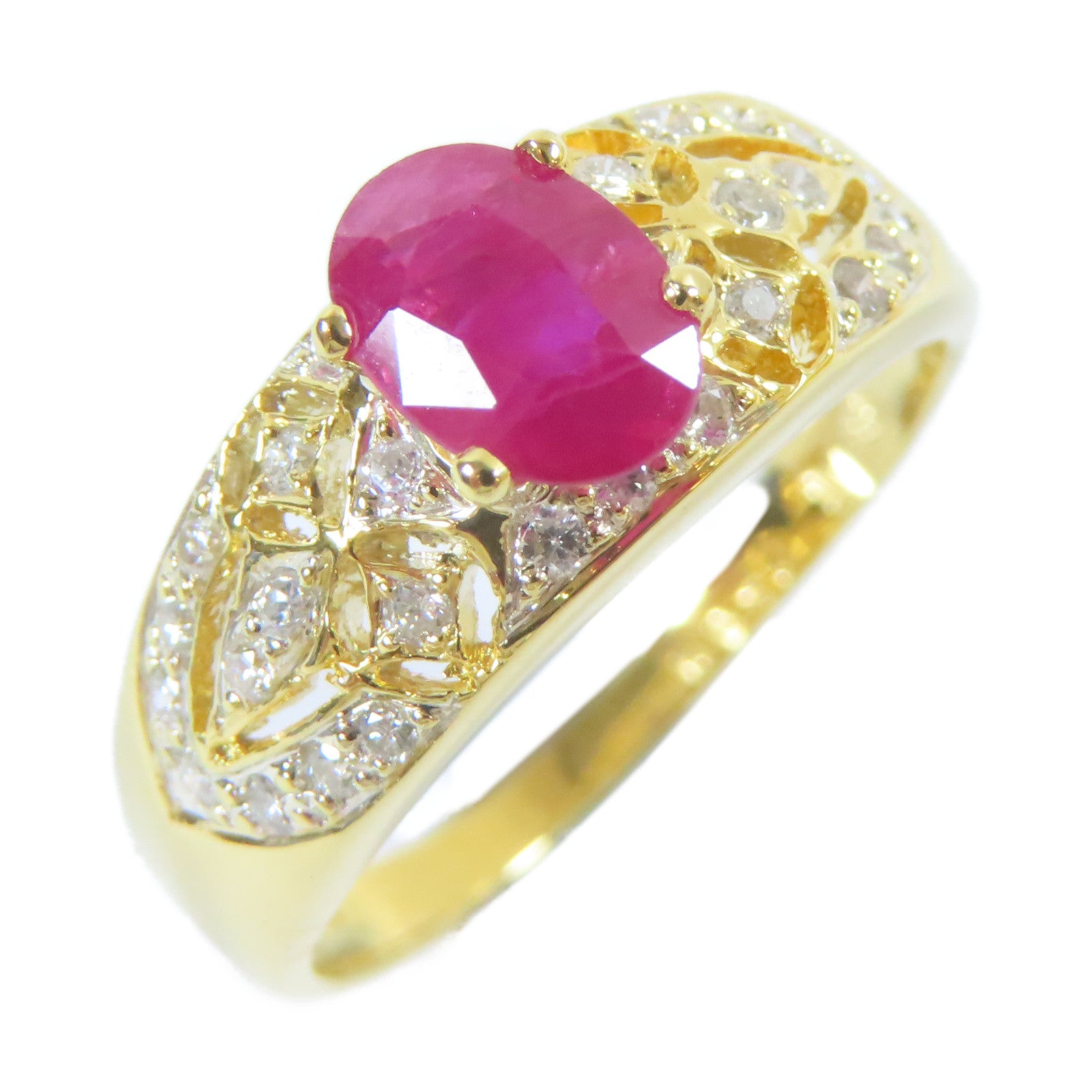 JEWELRY **【激減優惠】18K黃金Diamond Ring0.21ct鑽石/0.78ct紅寶石戒指US#6.25