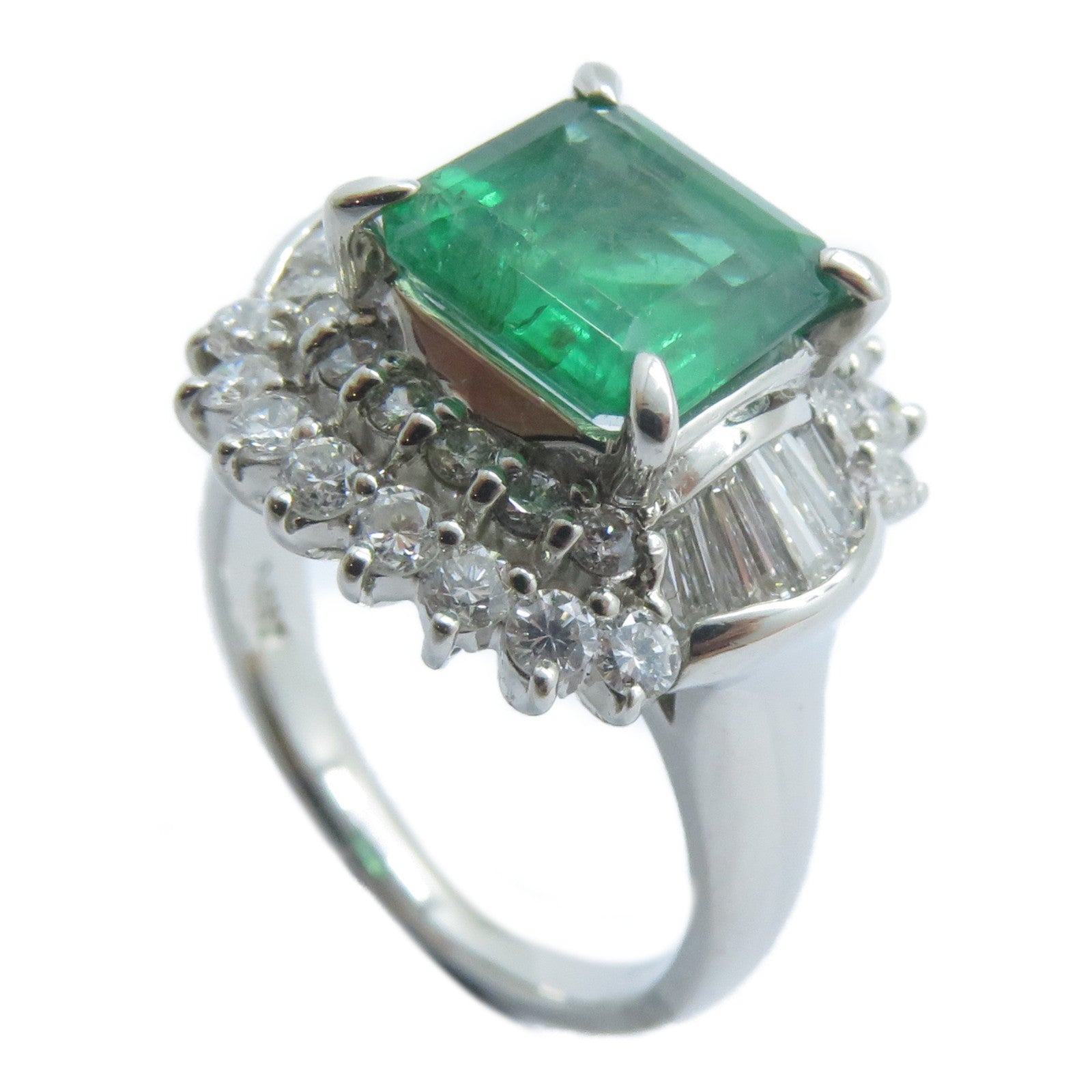 JEWELRY 【激減優惠】PT850鉑金Emerald Diamond Ring 2.41ct綠寶石/1.26ct鑽石戒指US#5.75