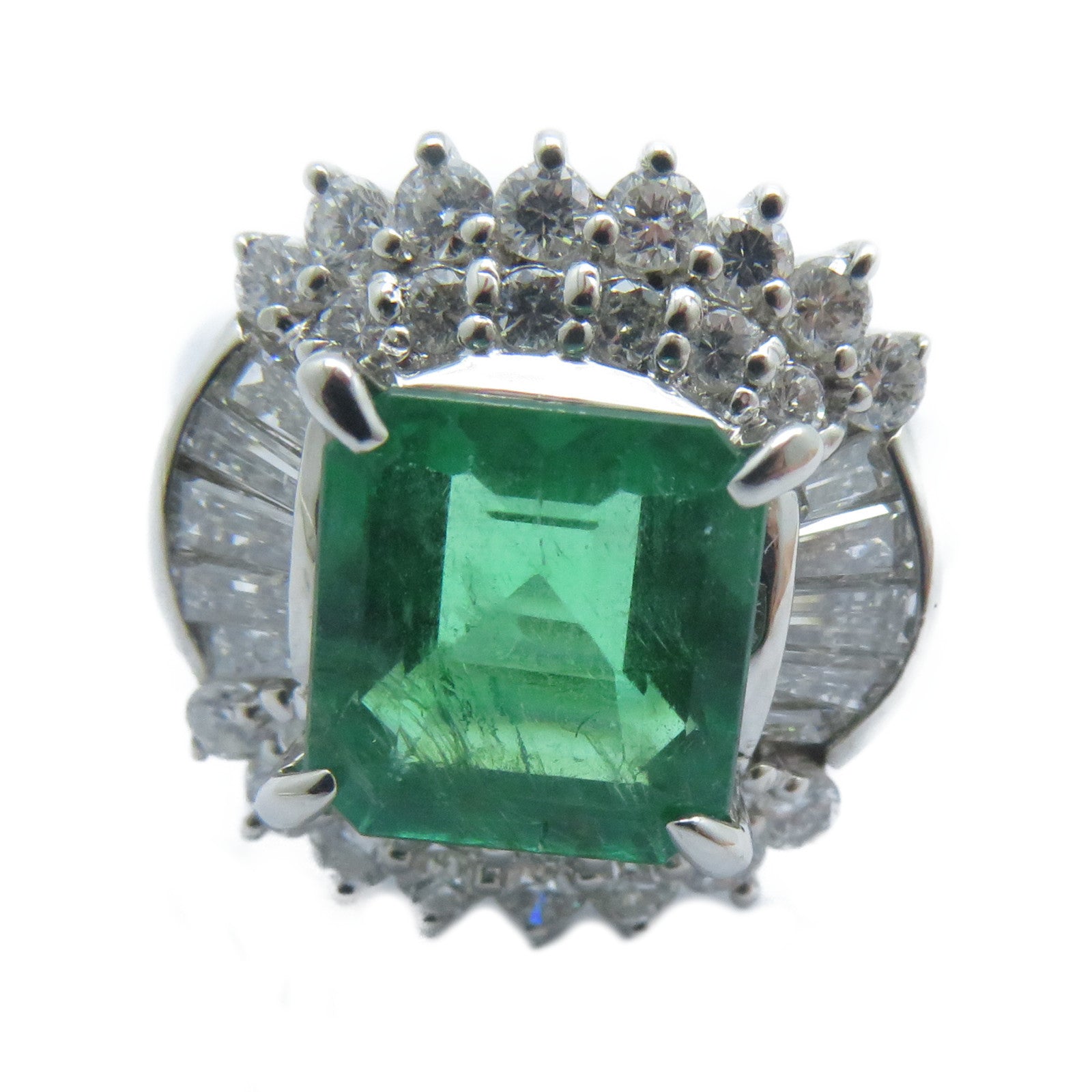JEWELRY 【激減優惠】PT850鉑金Emerald Diamond Ring 2.41ct綠寶石/1.26ct鑽石戒指US#5.75