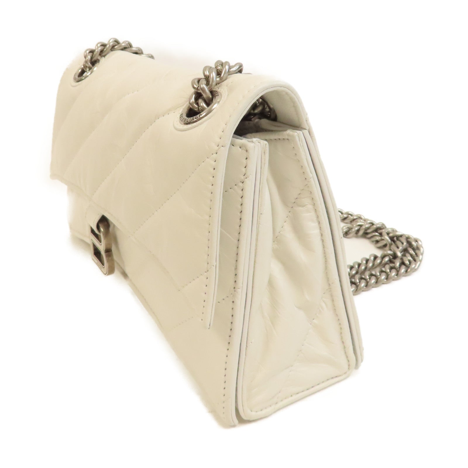 BALENCIAGA 牛皮皮革Crush Small Chain Bag銀扣鏈帶肩背袋白色