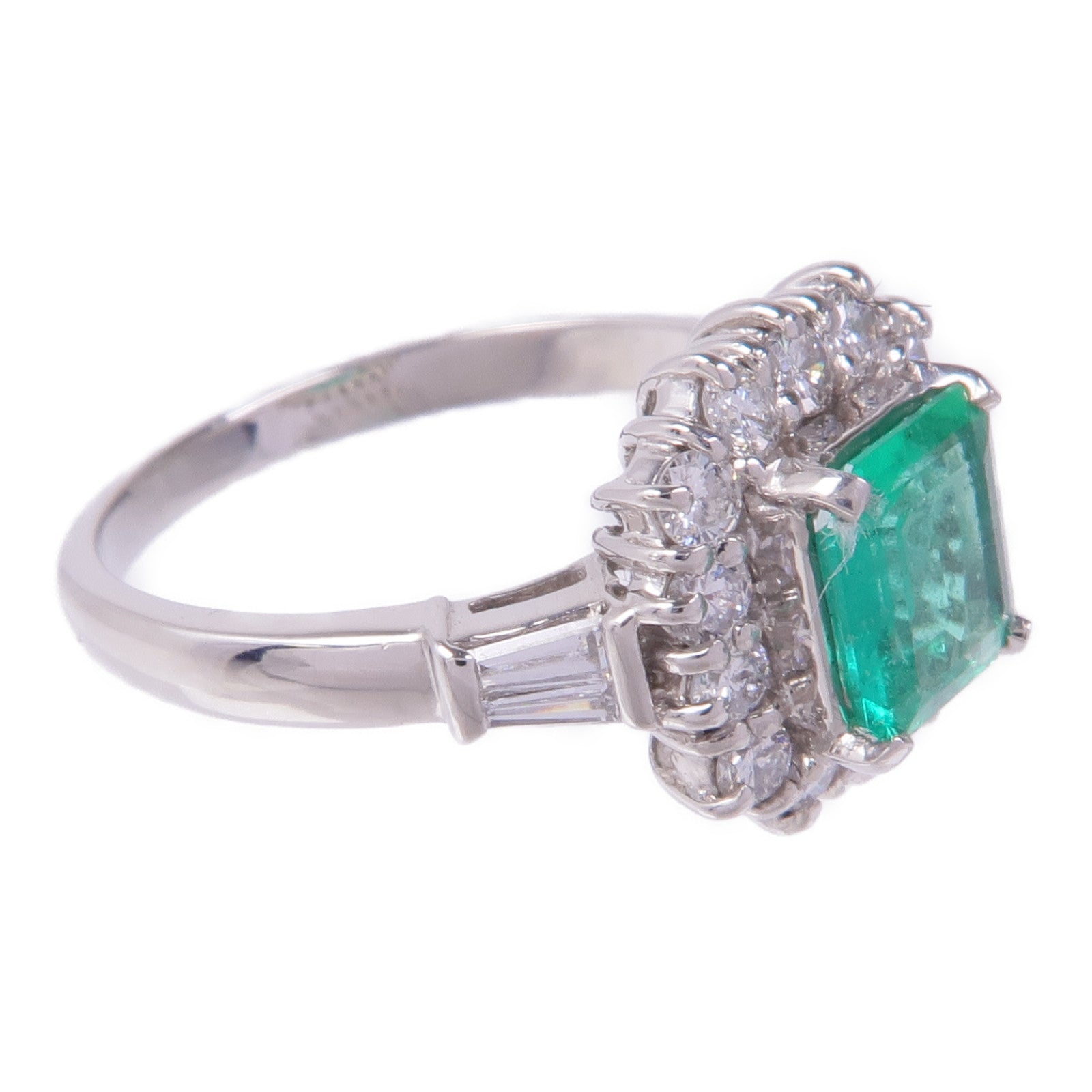 JEWELRY PT850鉑金Emerald Diamond Ring綠寶石/鑽石戒指US#6