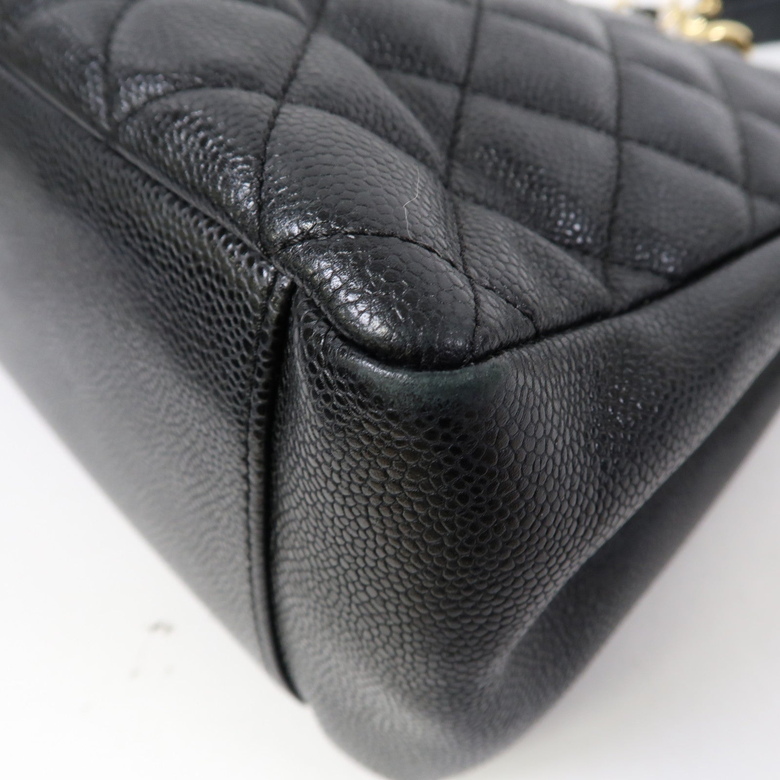 CHANEL 菱格Caviar皮革Grand Shopping Tote Bag金扣肩背袋黑色