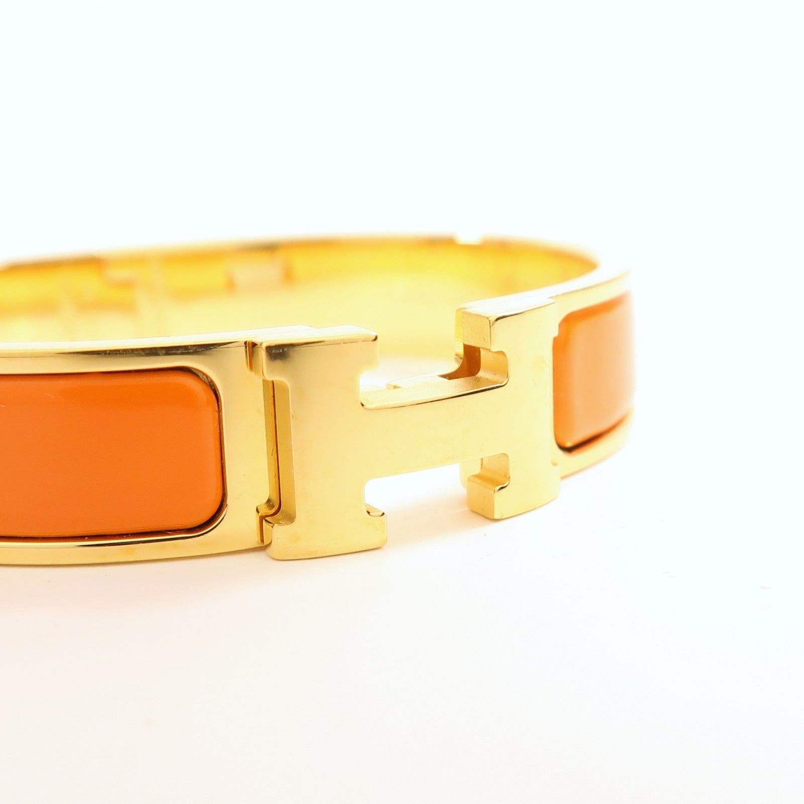 HERMES Clic H Bangle Metal Enamel Gold Orange