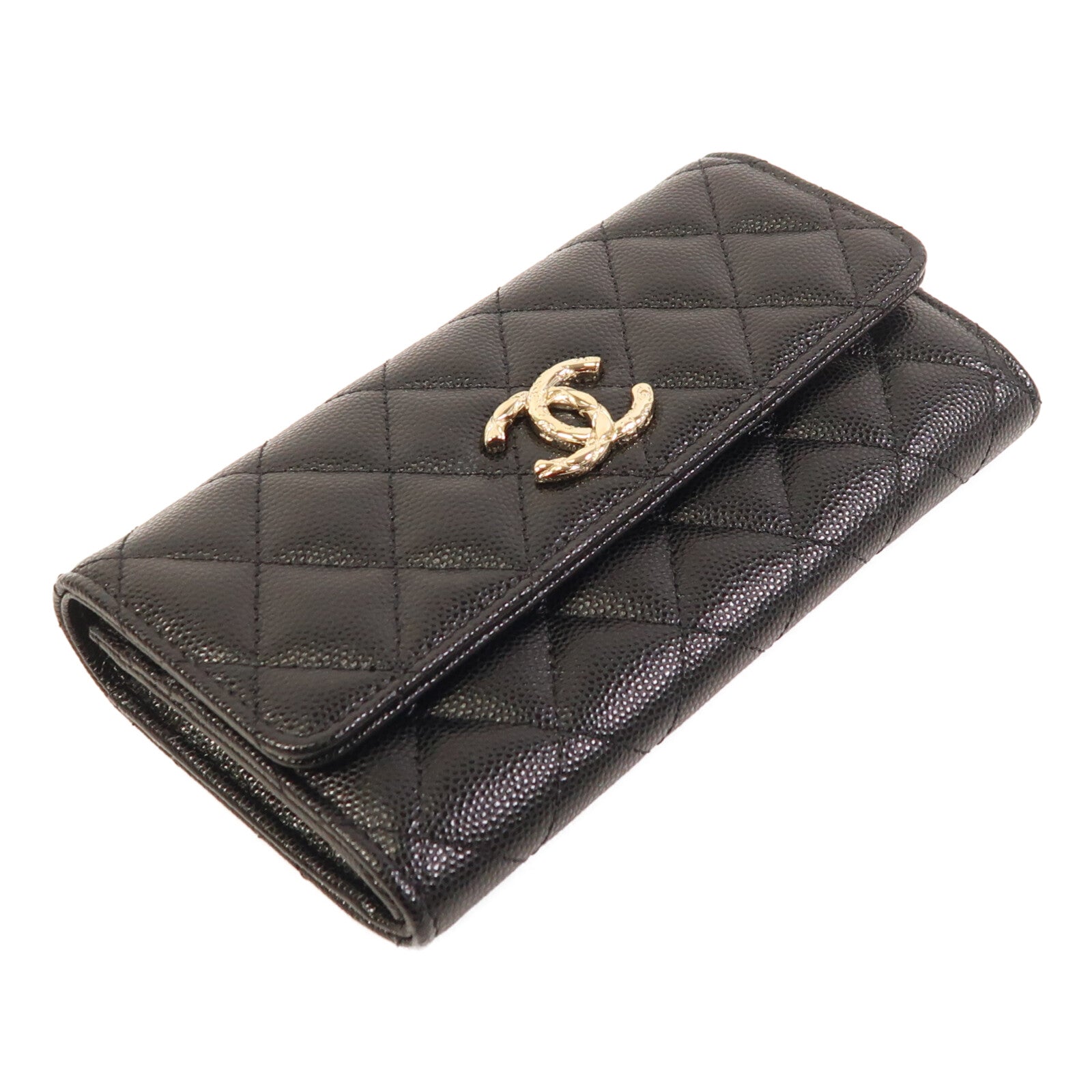 CHANEL 牛皮皮革Long Wallet金扣長錢包