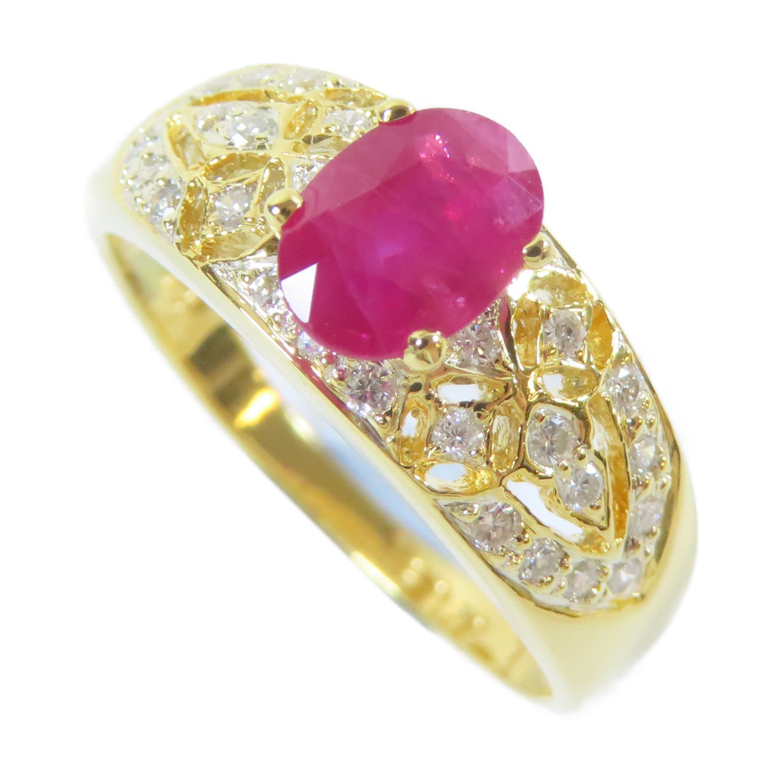 JEWELRY **【激減優惠】18K黃金Diamond Ring0.21ct鑽石/0.78ct紅寶石戒指US#6.25