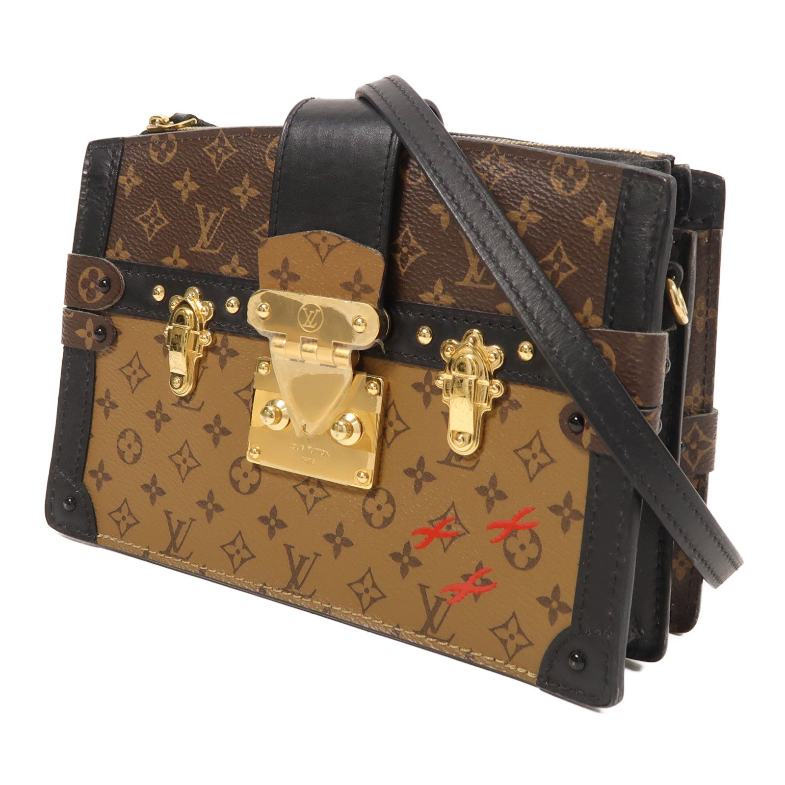 LOUIS VUITTON Monogram Reverse Trunk Clutch金扣肩背袋棕色