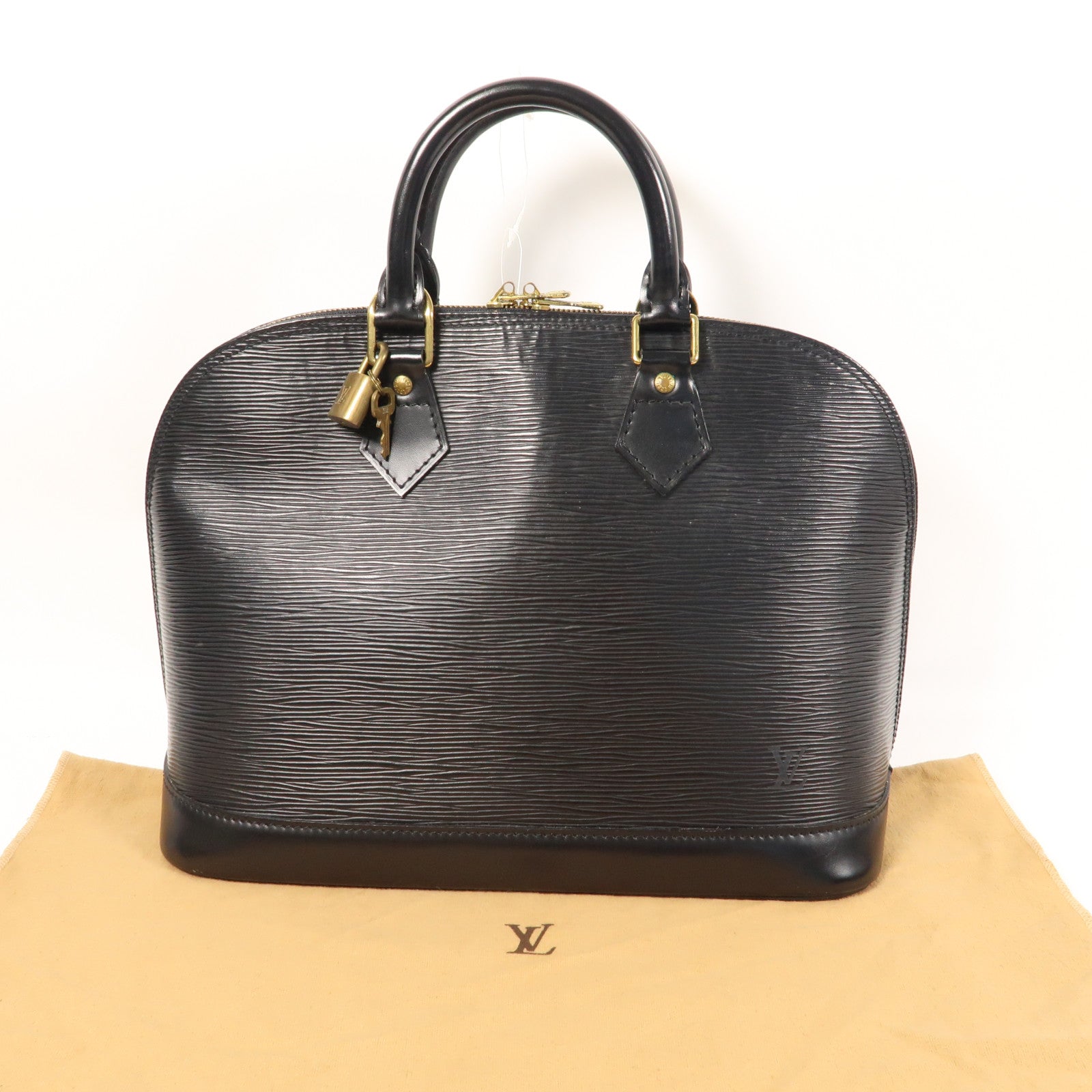 LOUIS VUITTON Epi皮革Alma手挽袋金扣手挽袋黑色